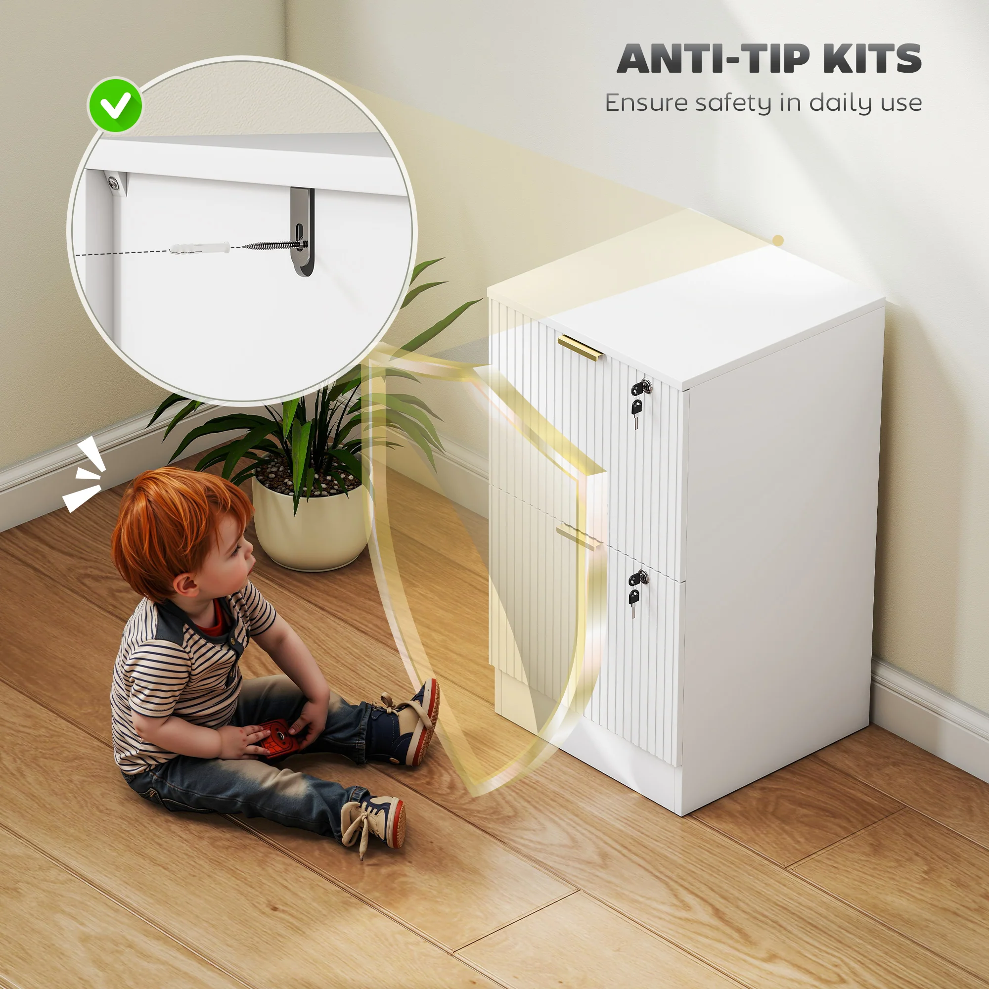 Filing Cabinet, File Cabinet with 2 Lockable Drawers and Hanging Rails - Image 7