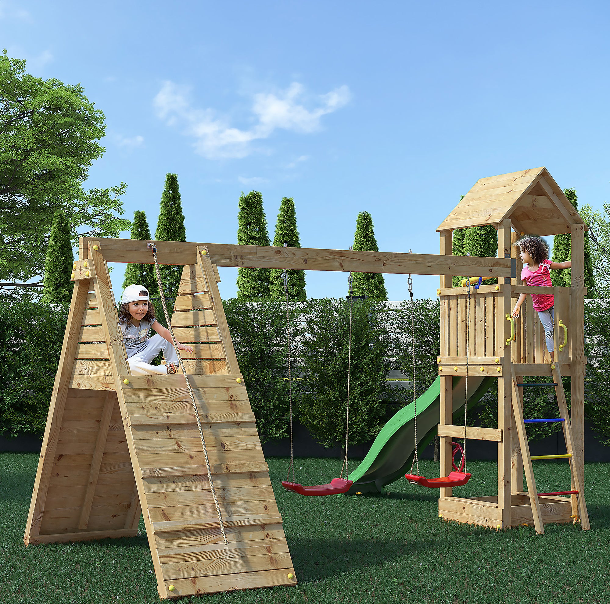 Fleppi Playfort - Wooden Climbing Frame With Swings And Slide - Image 2