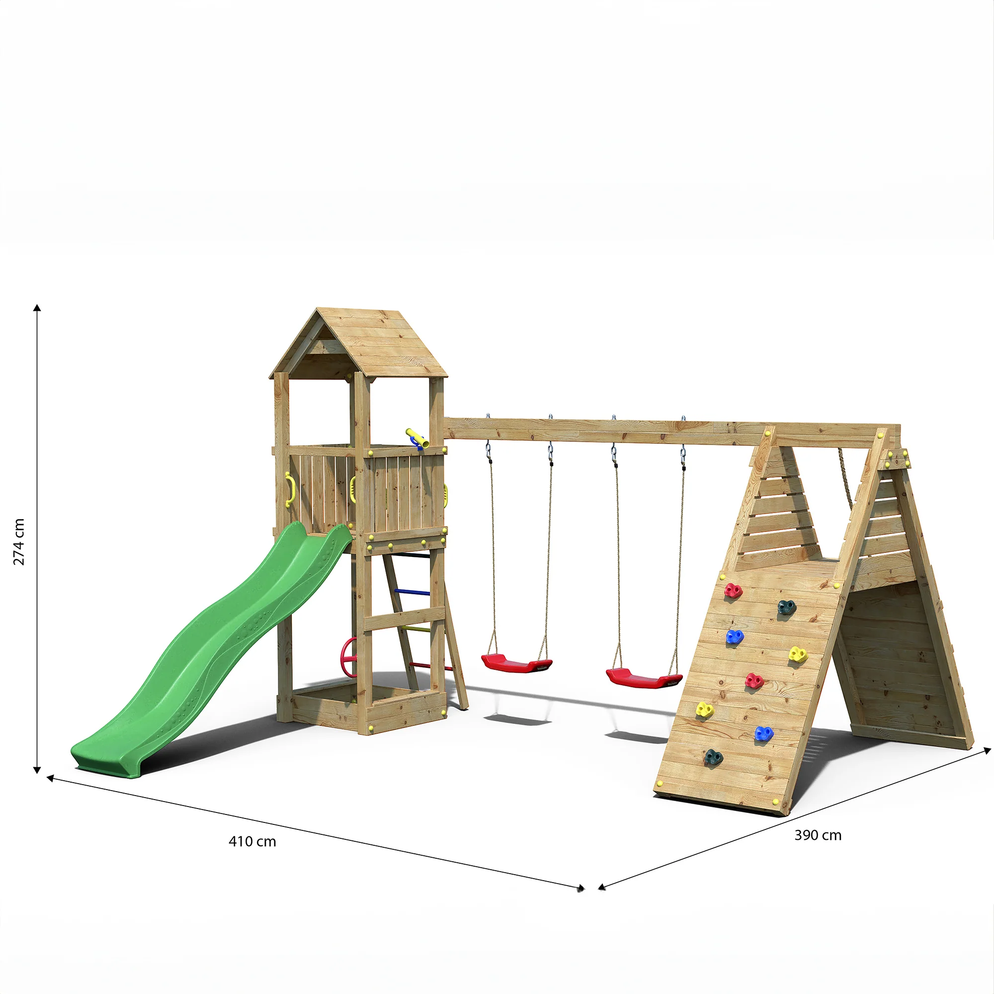 Fleppi Playfort - Wooden Climbing Frame With Swings And Slide - Image 3