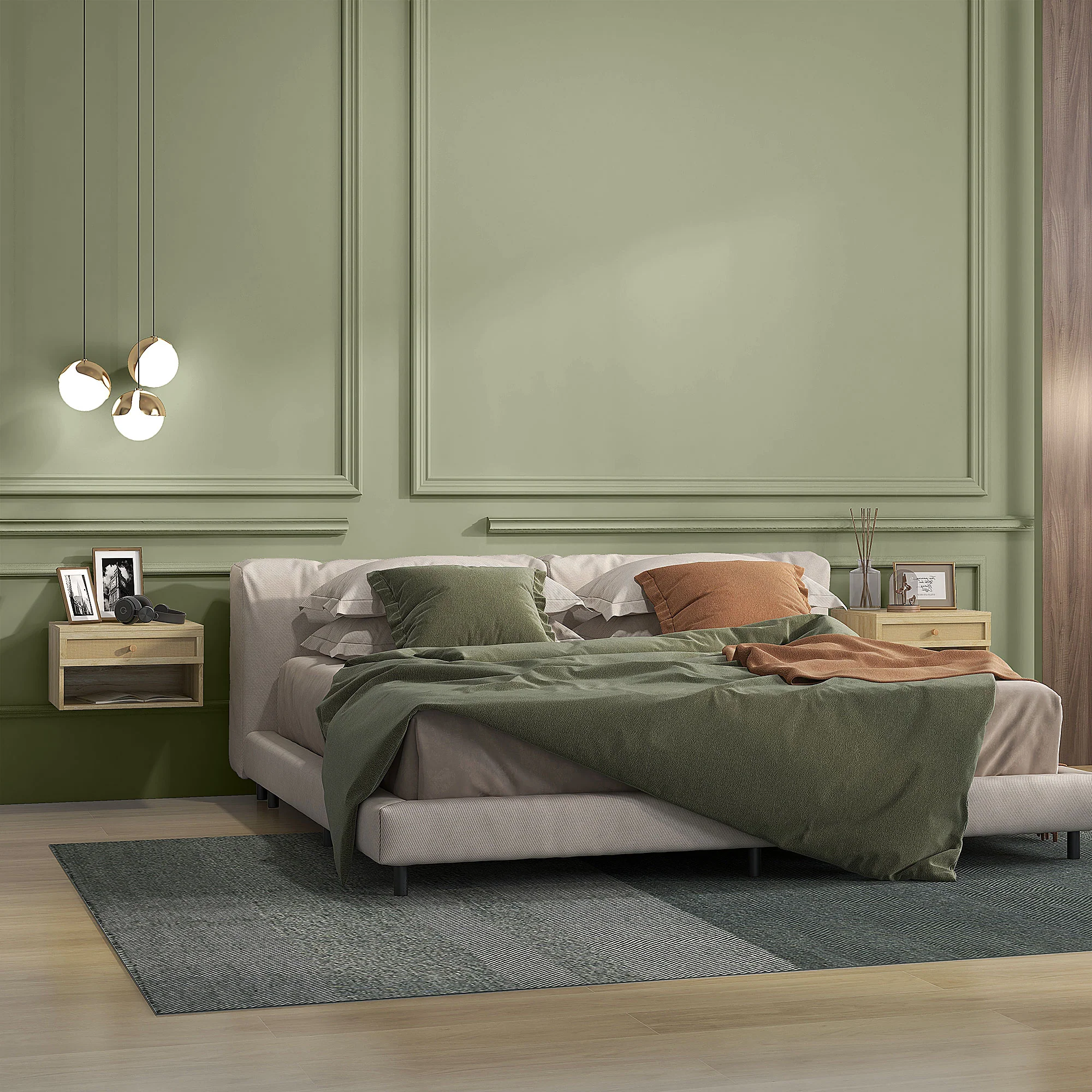 Floating Nightstands Set Of 2 With Rattan Drawer And Storage Shelf For Bedroom - Image 9