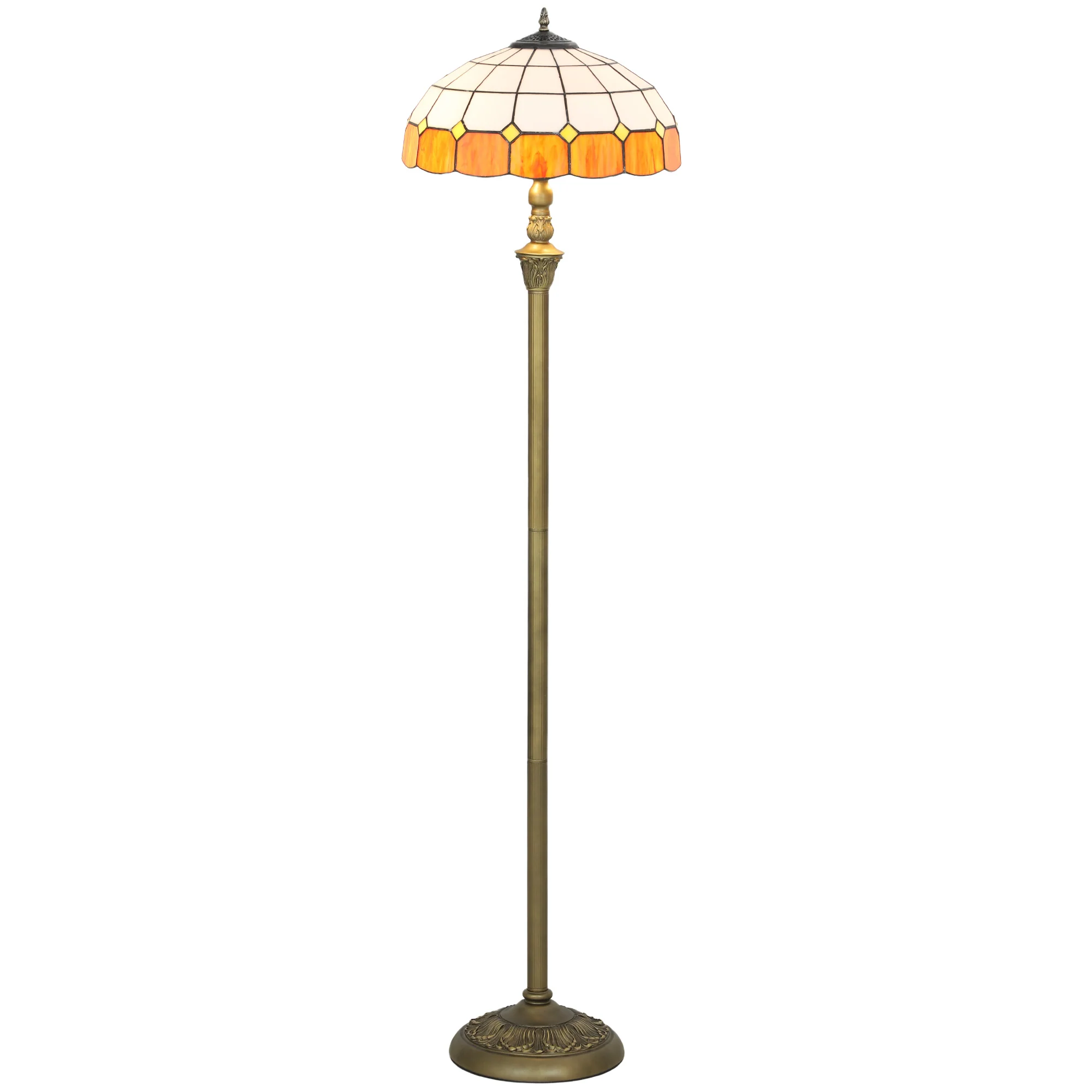 Floor Lamp With Handcrafted Stained Glass Shade, Vintage Standing Lamp
