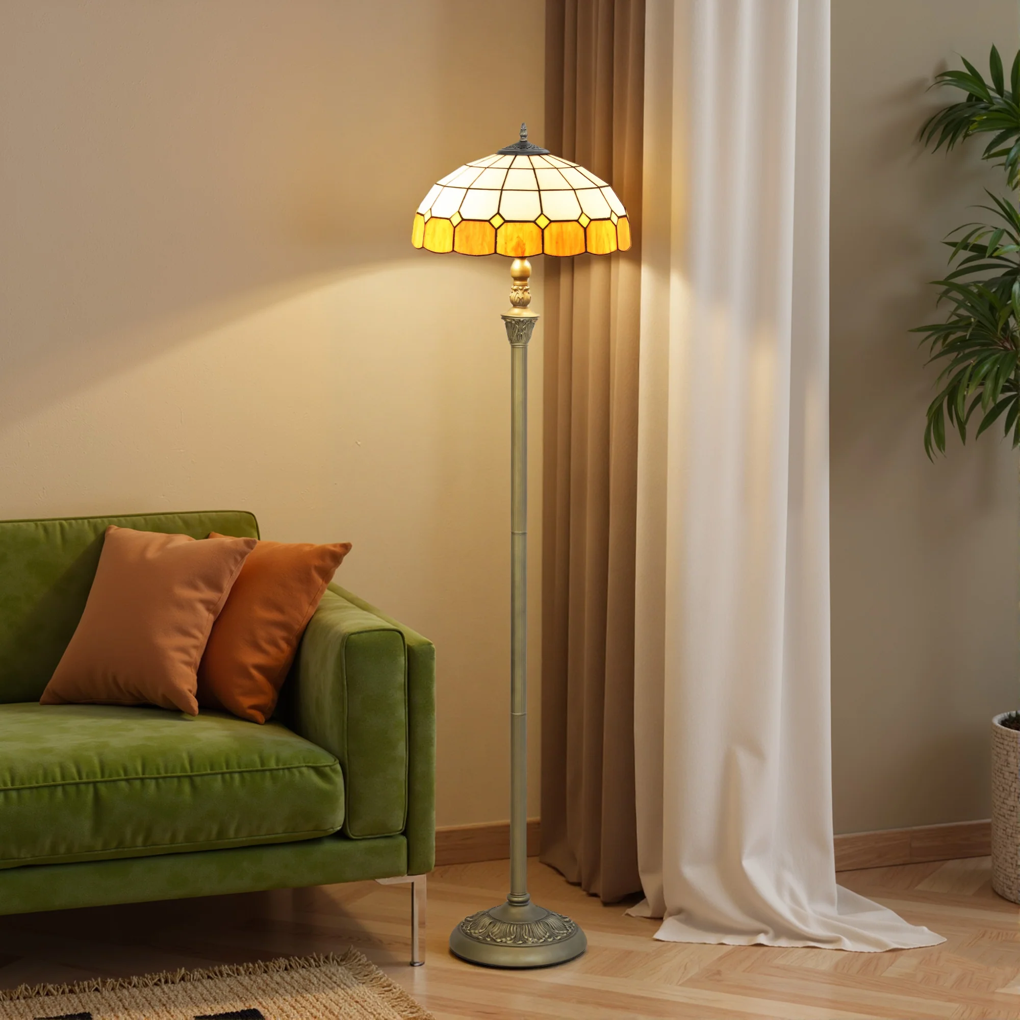 Floor Lamp With Handcrafted Stained Glass Shade, Vintage Standing Lamp - Image 2