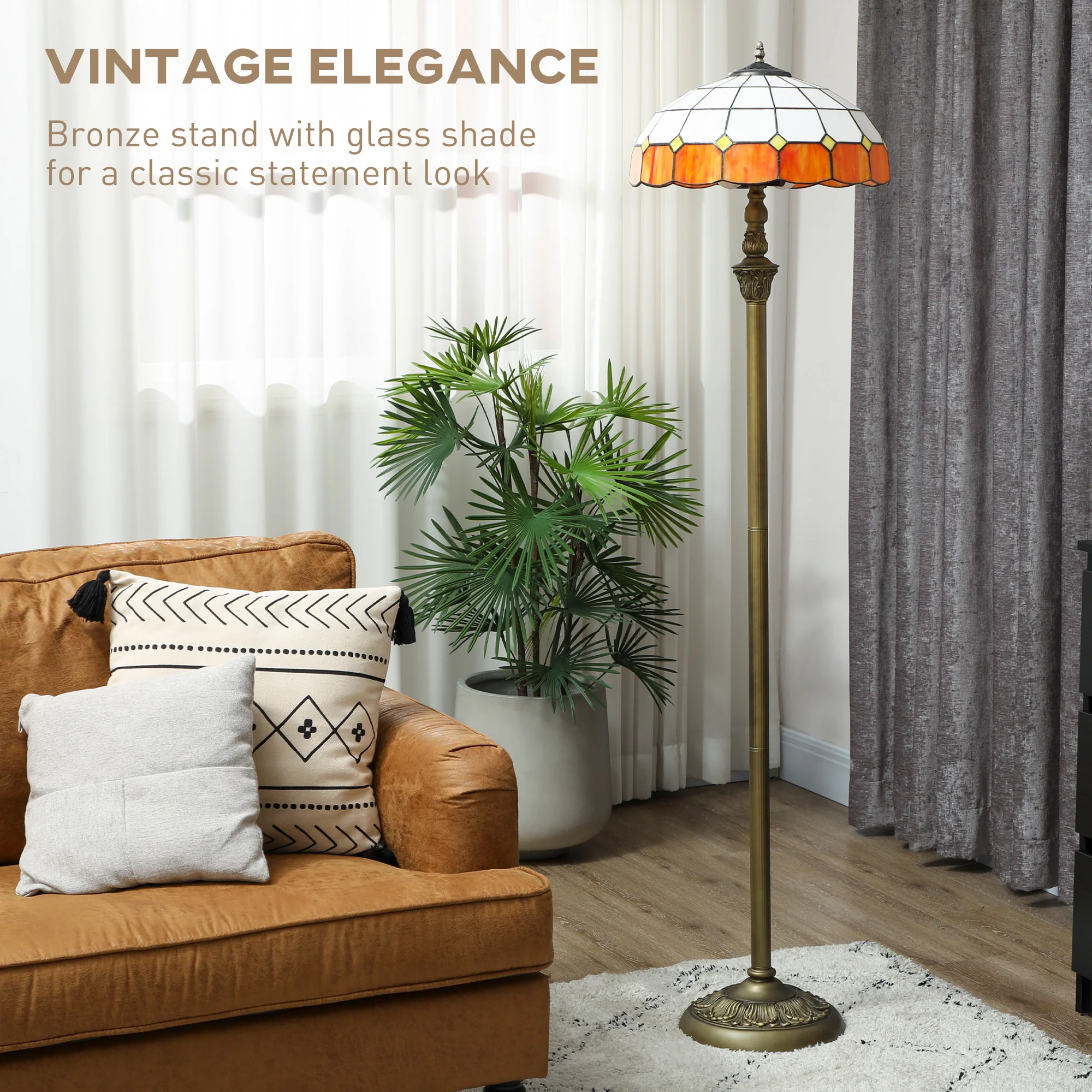 Floor Lamp With Handcrafted Stained Glass Shade, Vintage Standing Lamp - Image 3