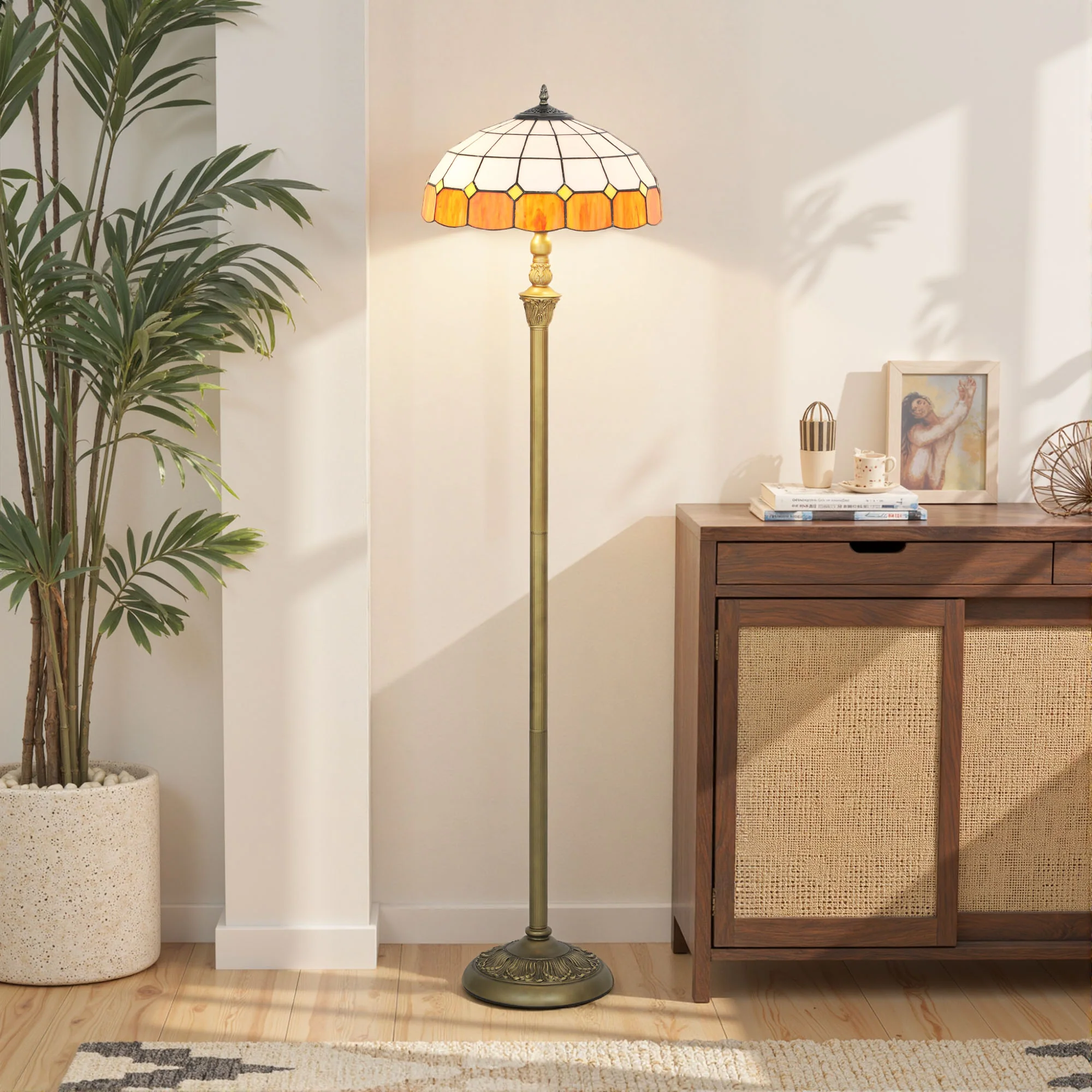 Floor Lamp With Handcrafted Stained Glass Shade, Vintage Standing Lamp - Image 7