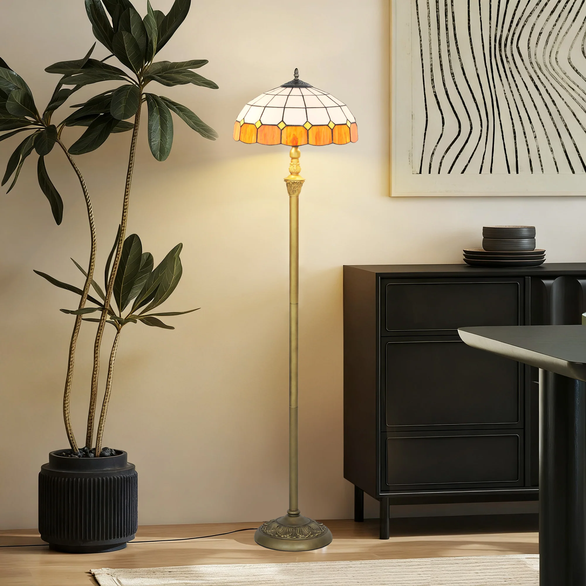 Floor Lamp With Handcrafted Stained Glass Shade, Vintage Standing Lamp - Image 9