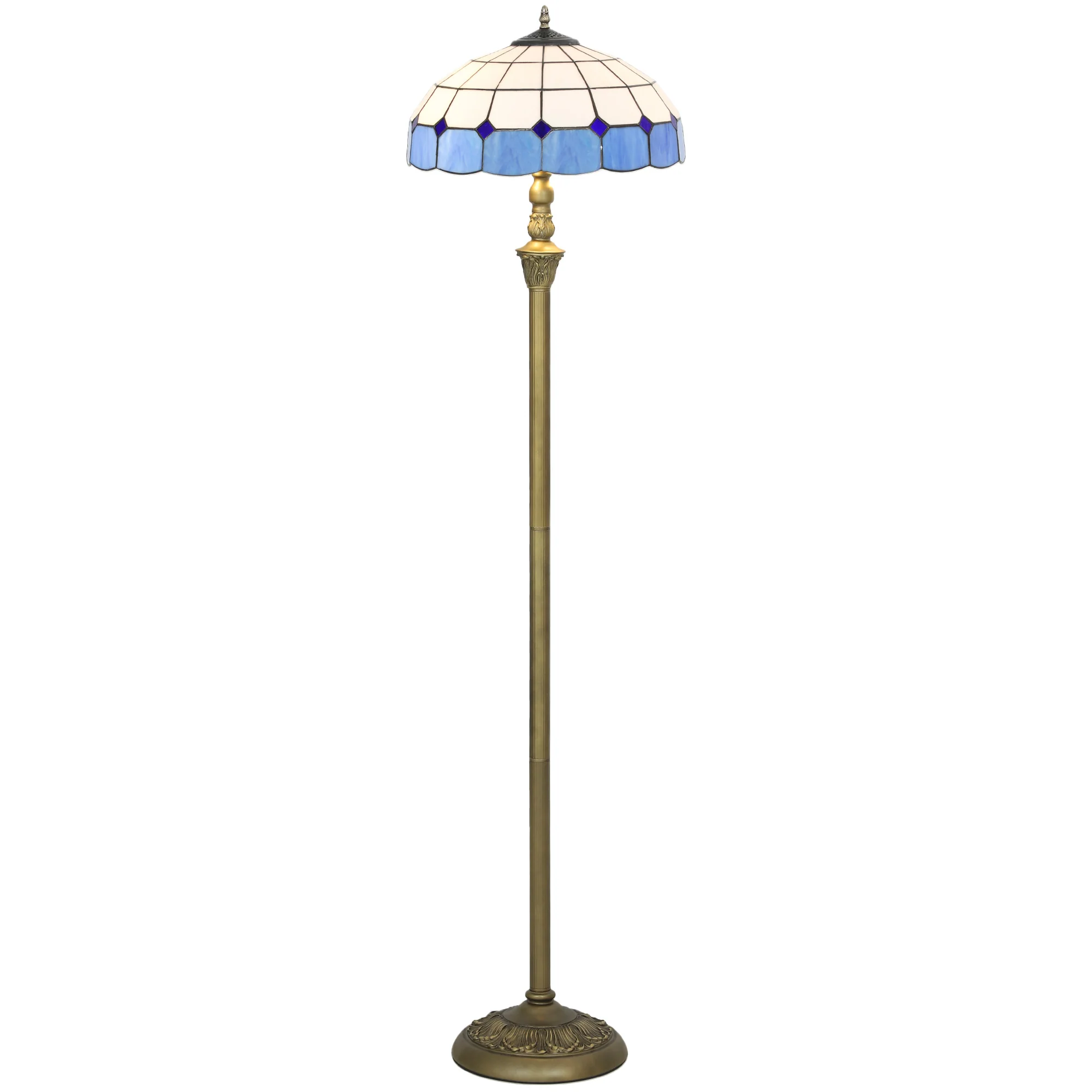Floor Lamp With Handcrafted Stained Glass Shade, Vintage Standing Lamp, Blue