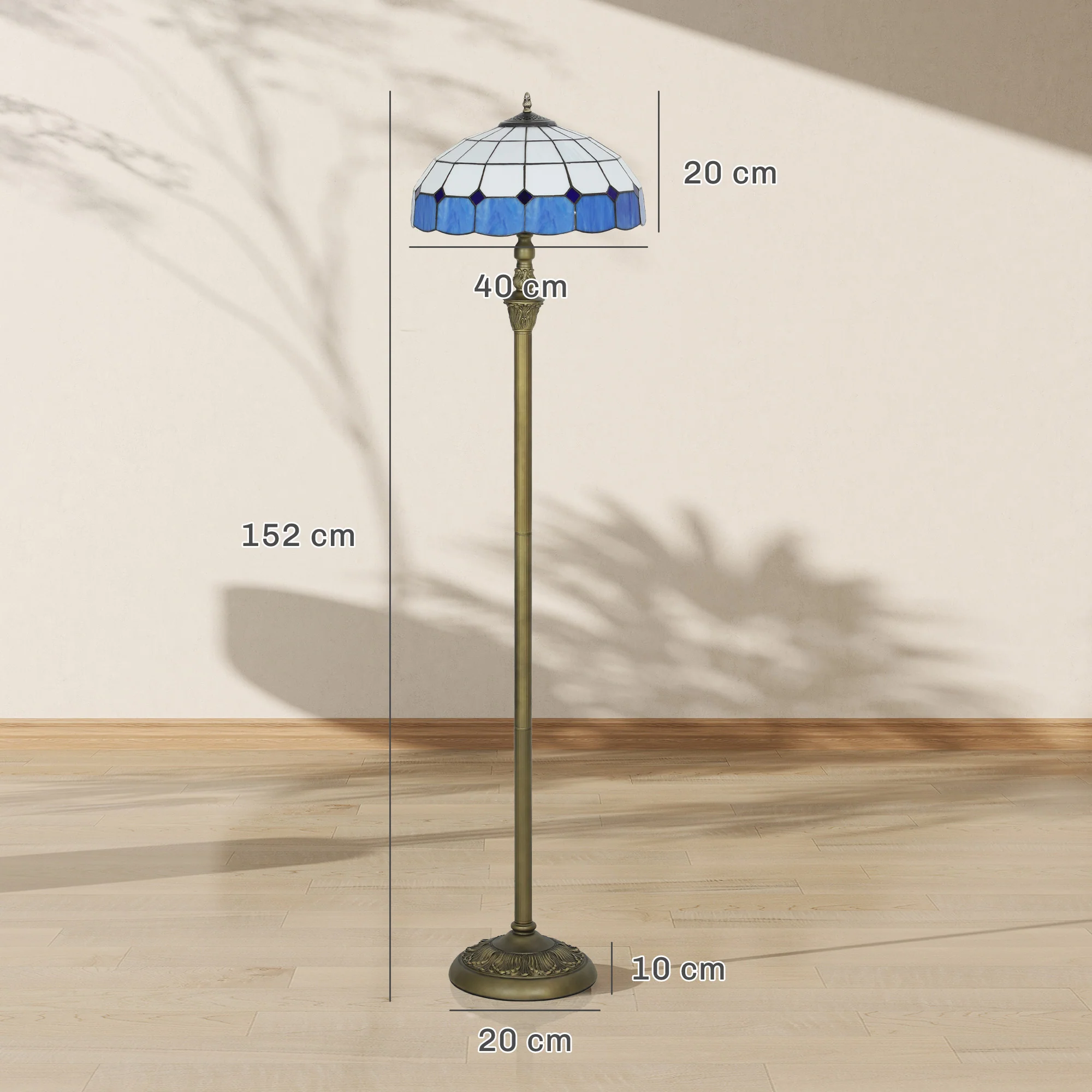 Floor Lamp With Handcrafted Stained Glass Shade, Vintage Standing Lamp, Blue - Image 5