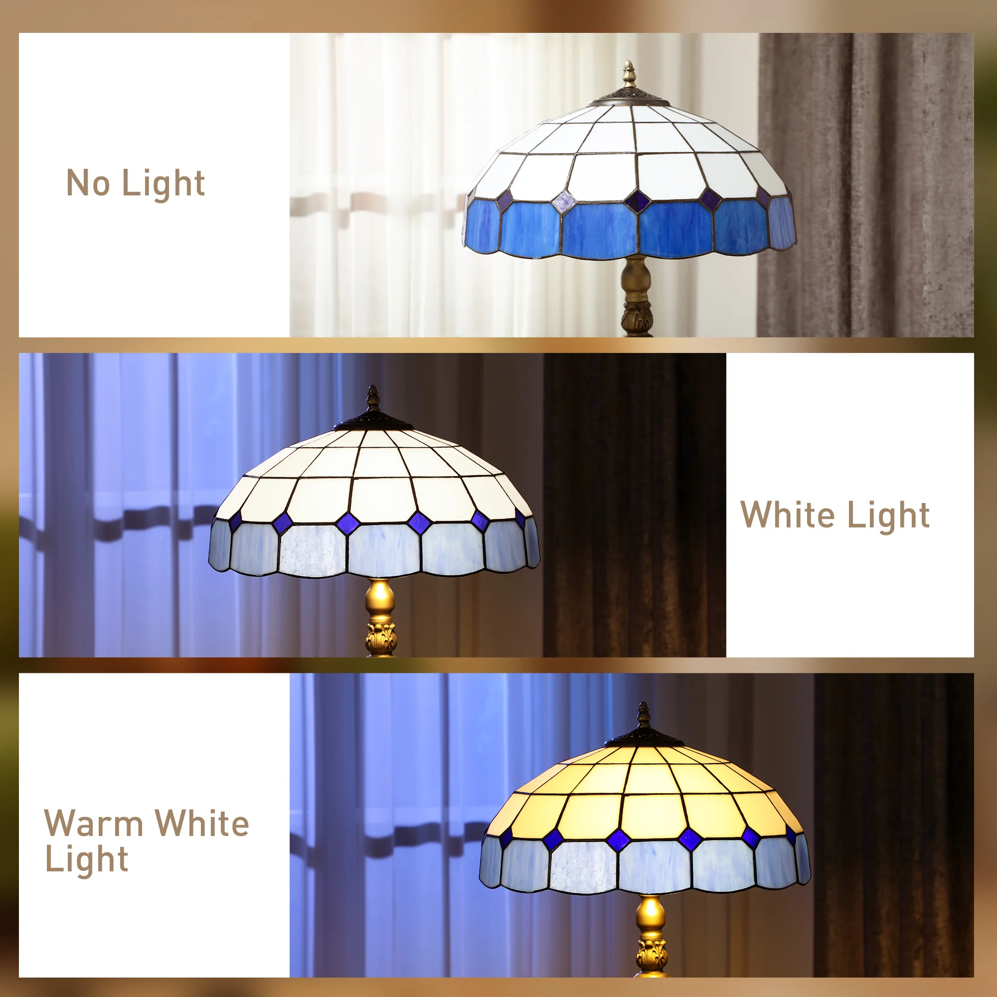 Floor Lamp With Handcrafted Stained Glass Shade, Vintage Standing Lamp, Blue - Image 6