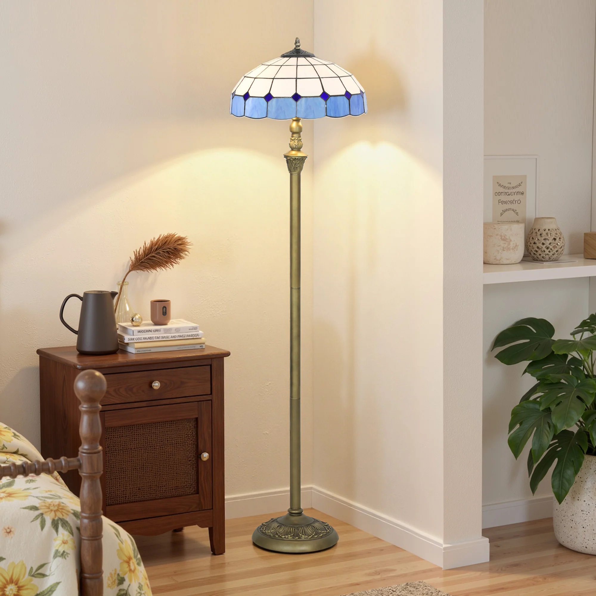 Floor Lamp With Handcrafted Stained Glass Shade, Vintage Standing Lamp, Blue - Image 8