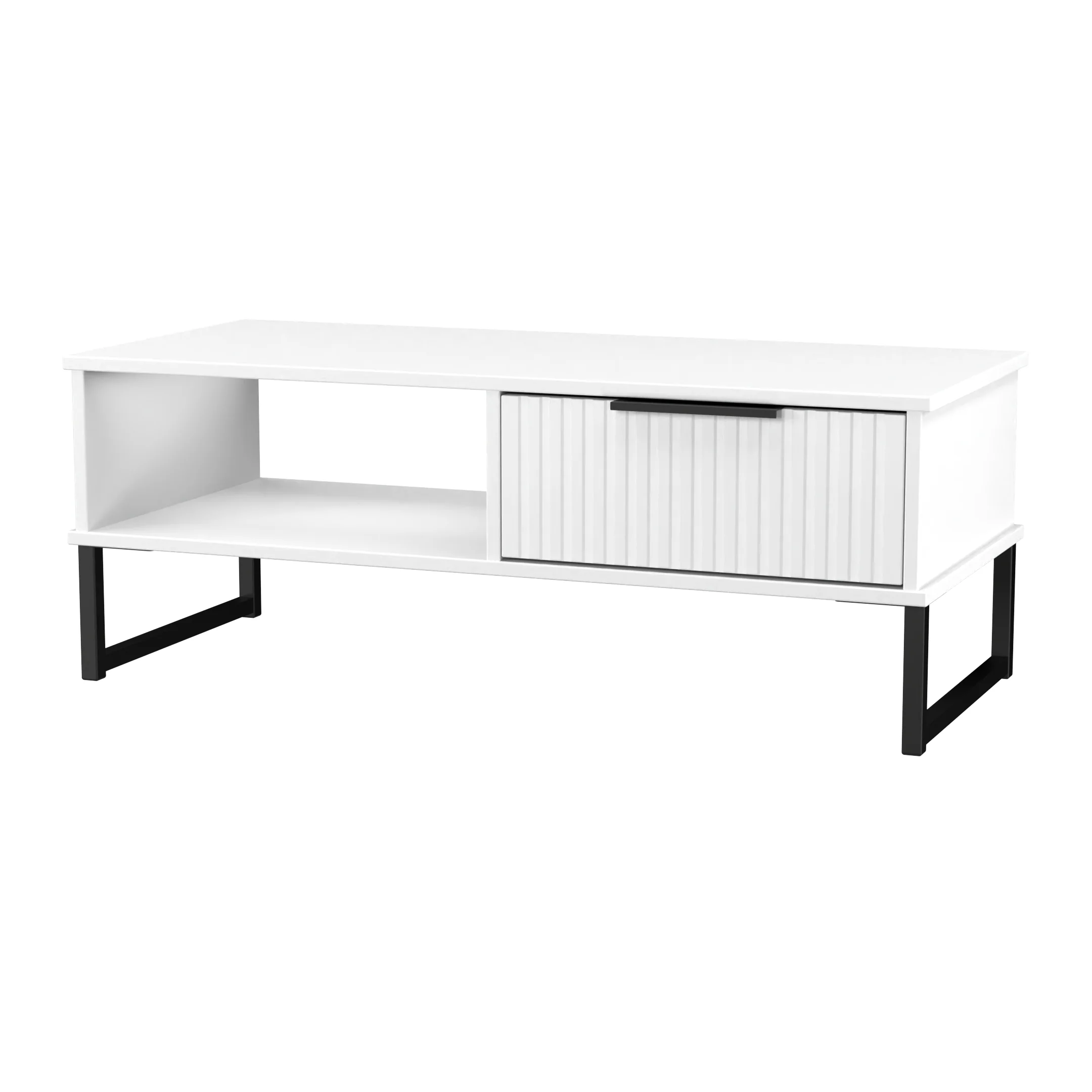 Fluted 1 Drawer Coffee Table in White Matt - Ready Assembled - Image 4