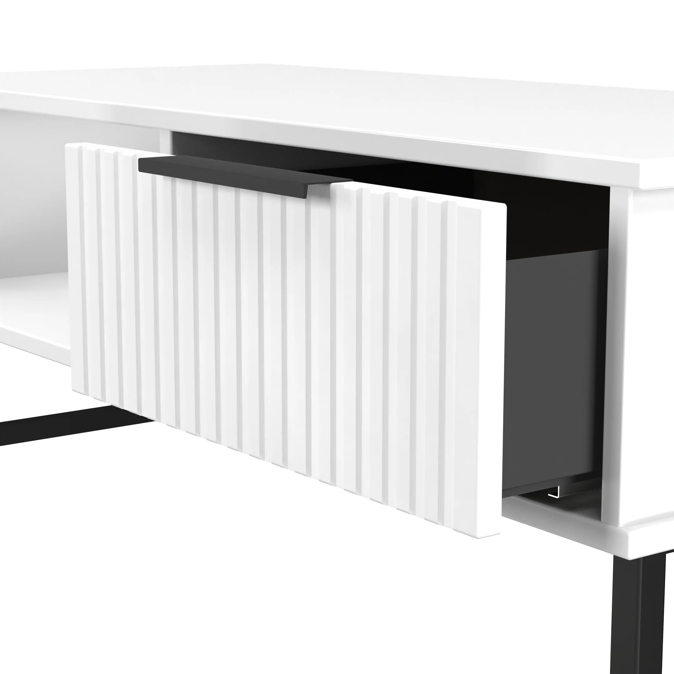 Fluted 1 Drawer Coffee Table in White Matt - Ready Assembled - Image 6