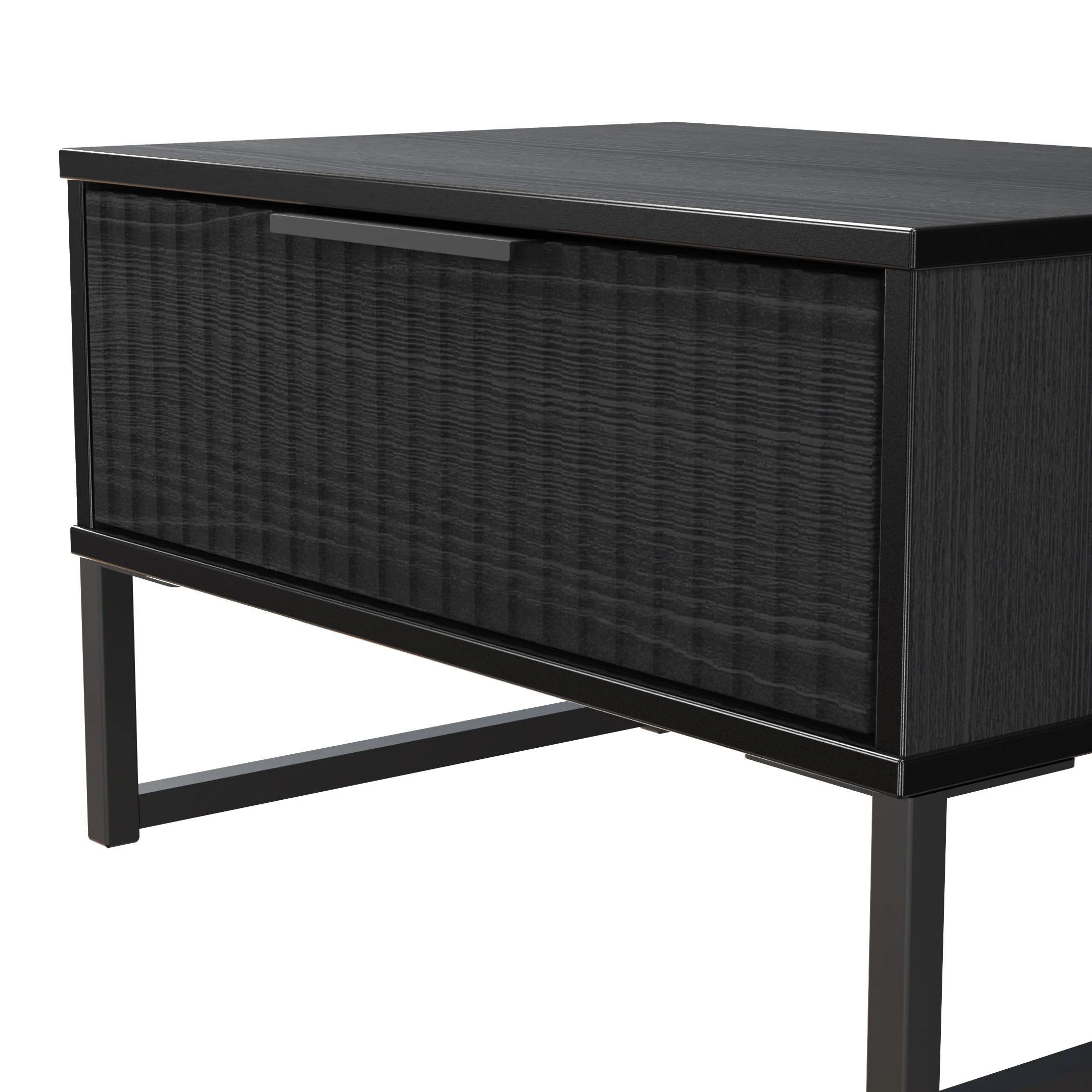 Fluted 1 Drawer Wide Side Table in Black Ash - Ready Assembled - Image 5