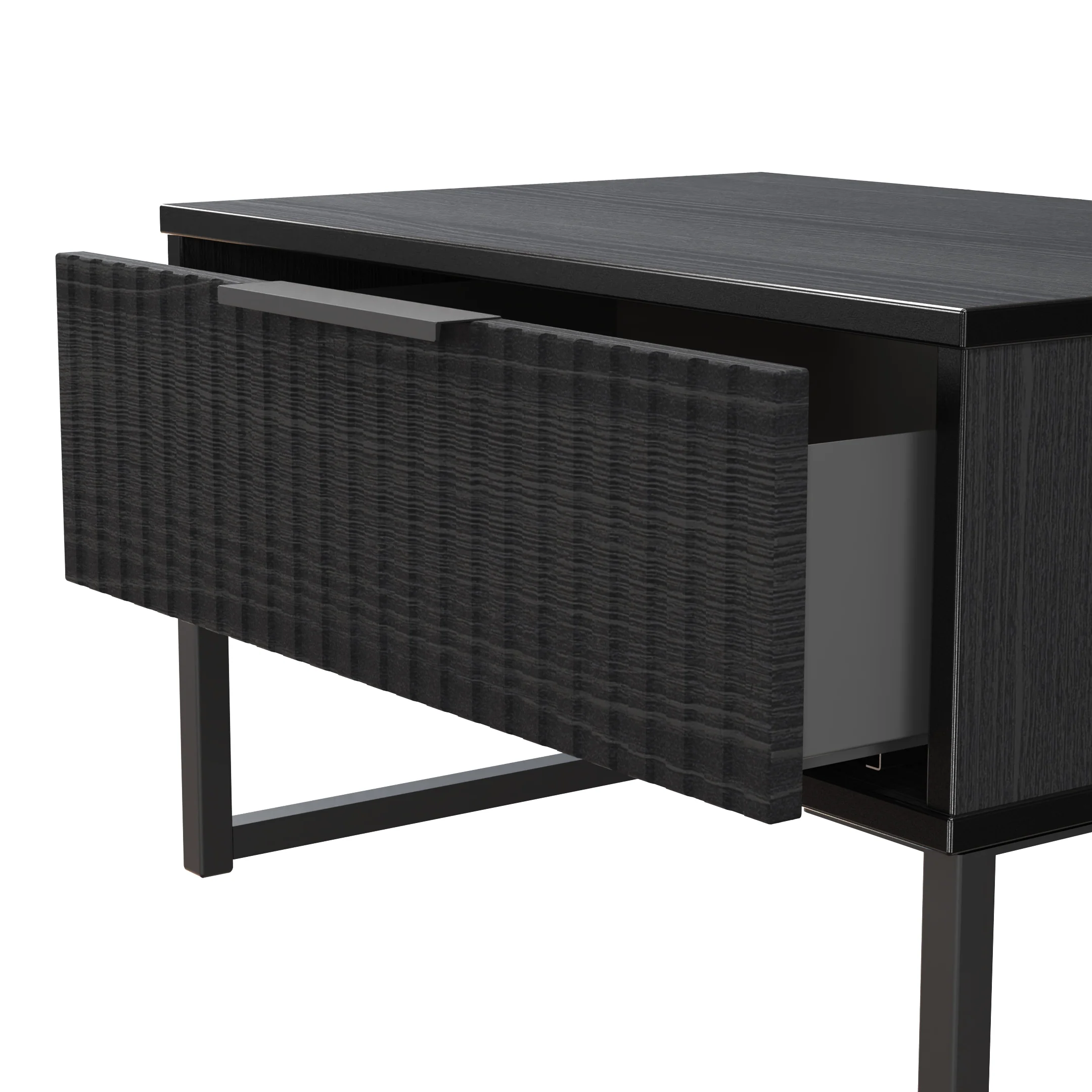 Fluted 1 Drawer Wide Side Table in Black Ash - Ready Assembled - Image 6