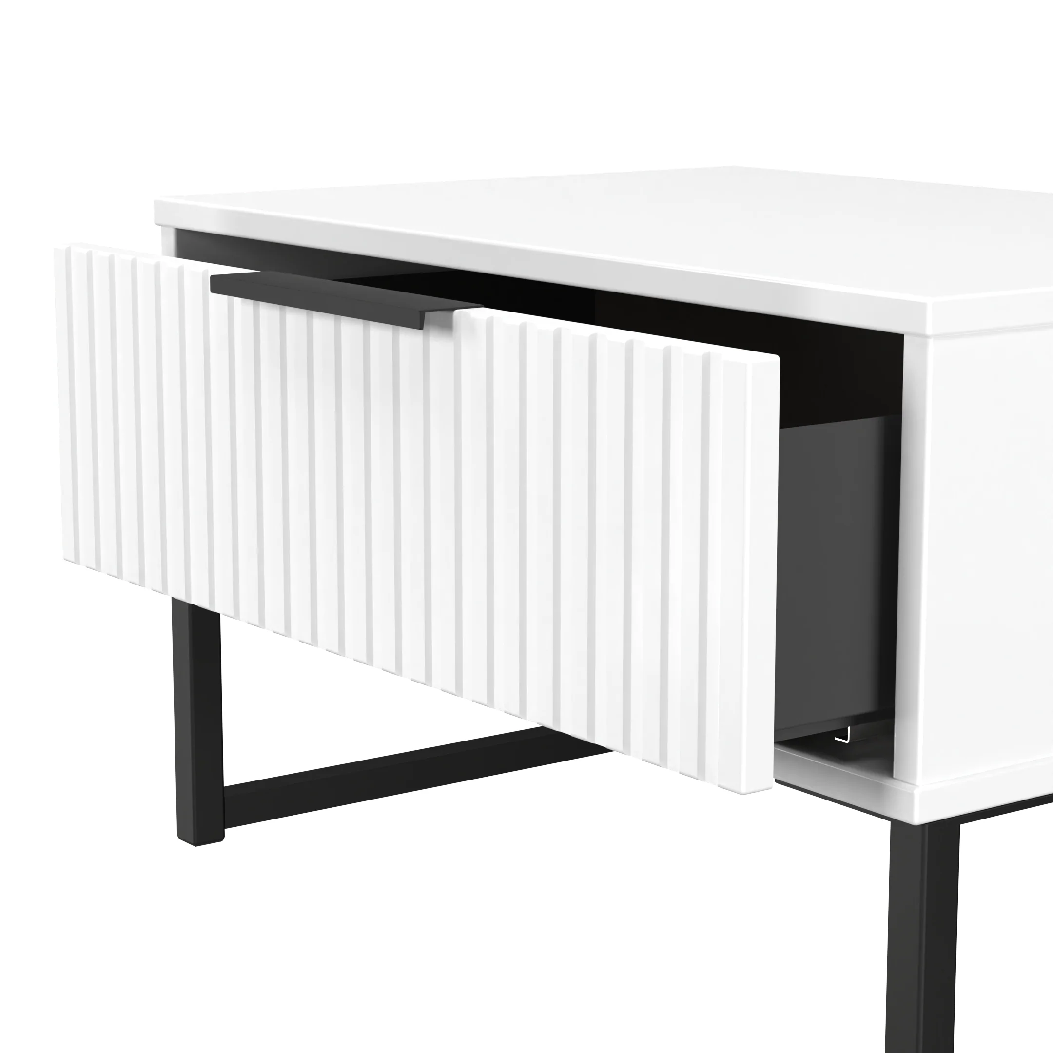 Fluted 1 Drawer Wide Side Table in White Matt - Ready Assembled - Image 6