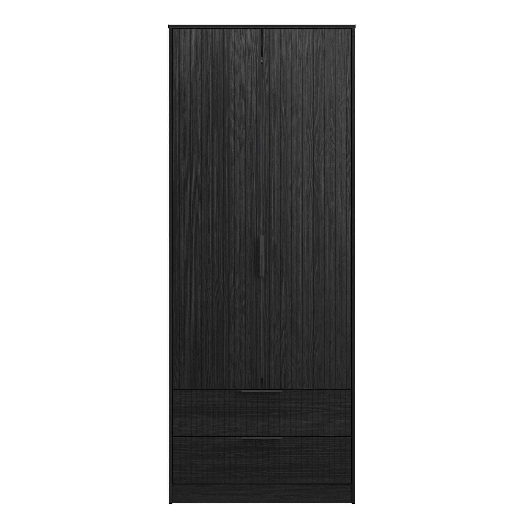 Fluted 2 Drawer Double Wardrobe in Black Ash - Ready Assembled - Image 2