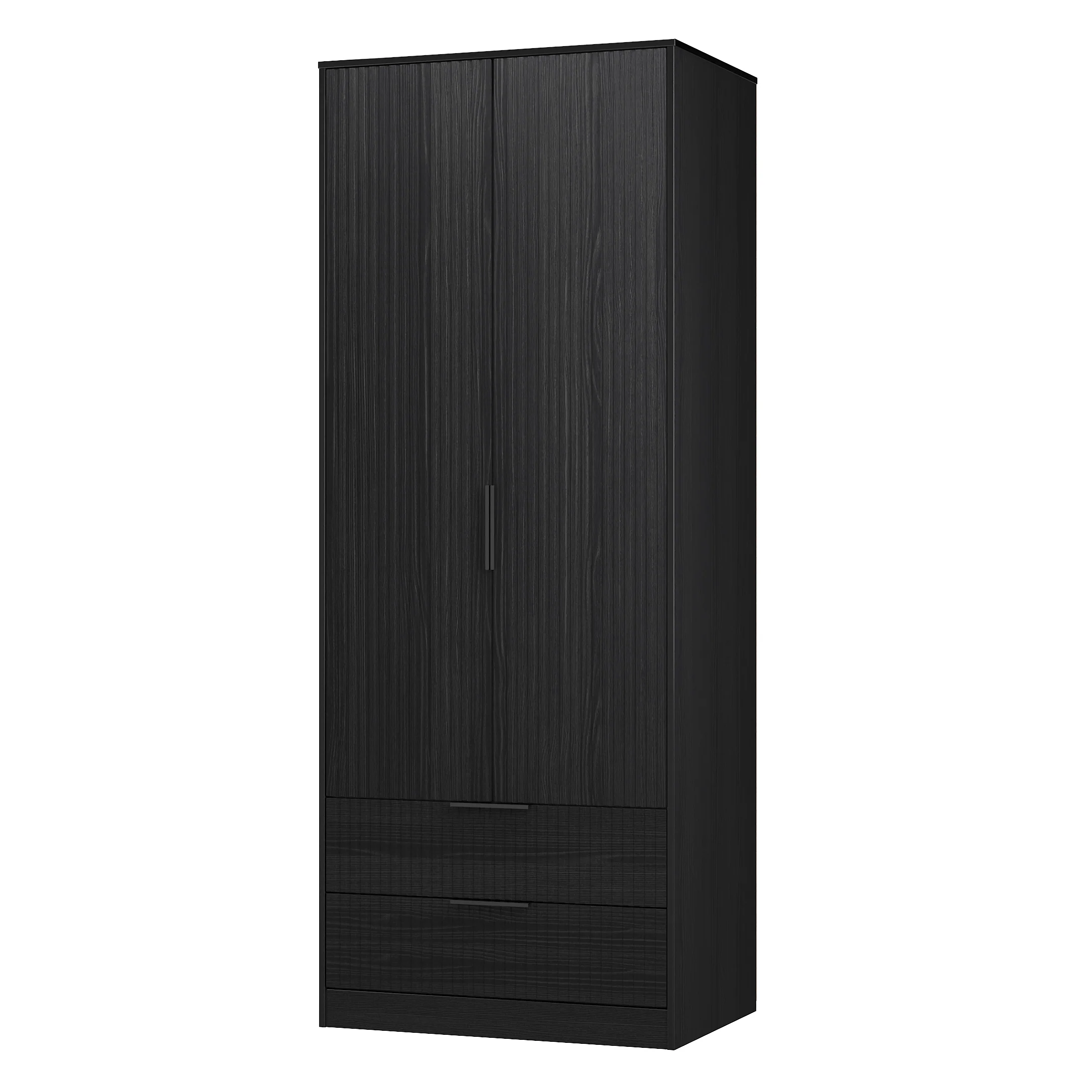Fluted 2 Drawer Double Wardrobe in Black Ash - Ready Assembled - Image 4