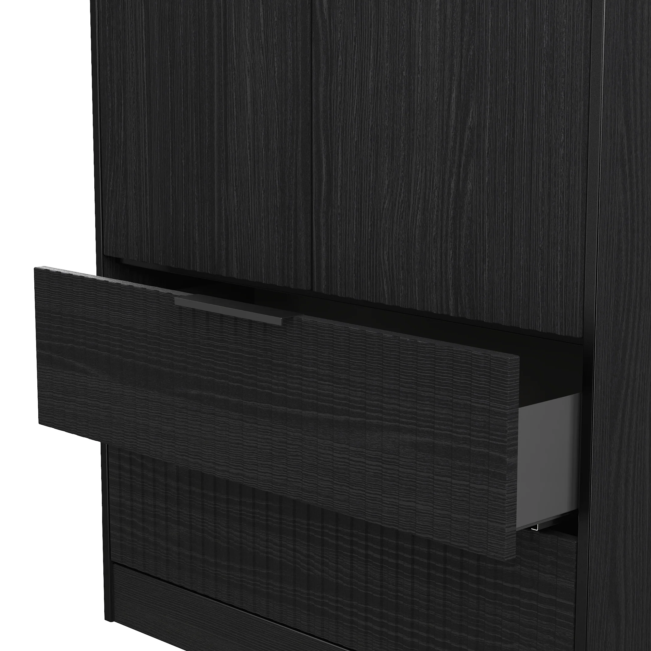 Fluted 2 Drawer Double Wardrobe in Black Ash - Ready Assembled - Image 7