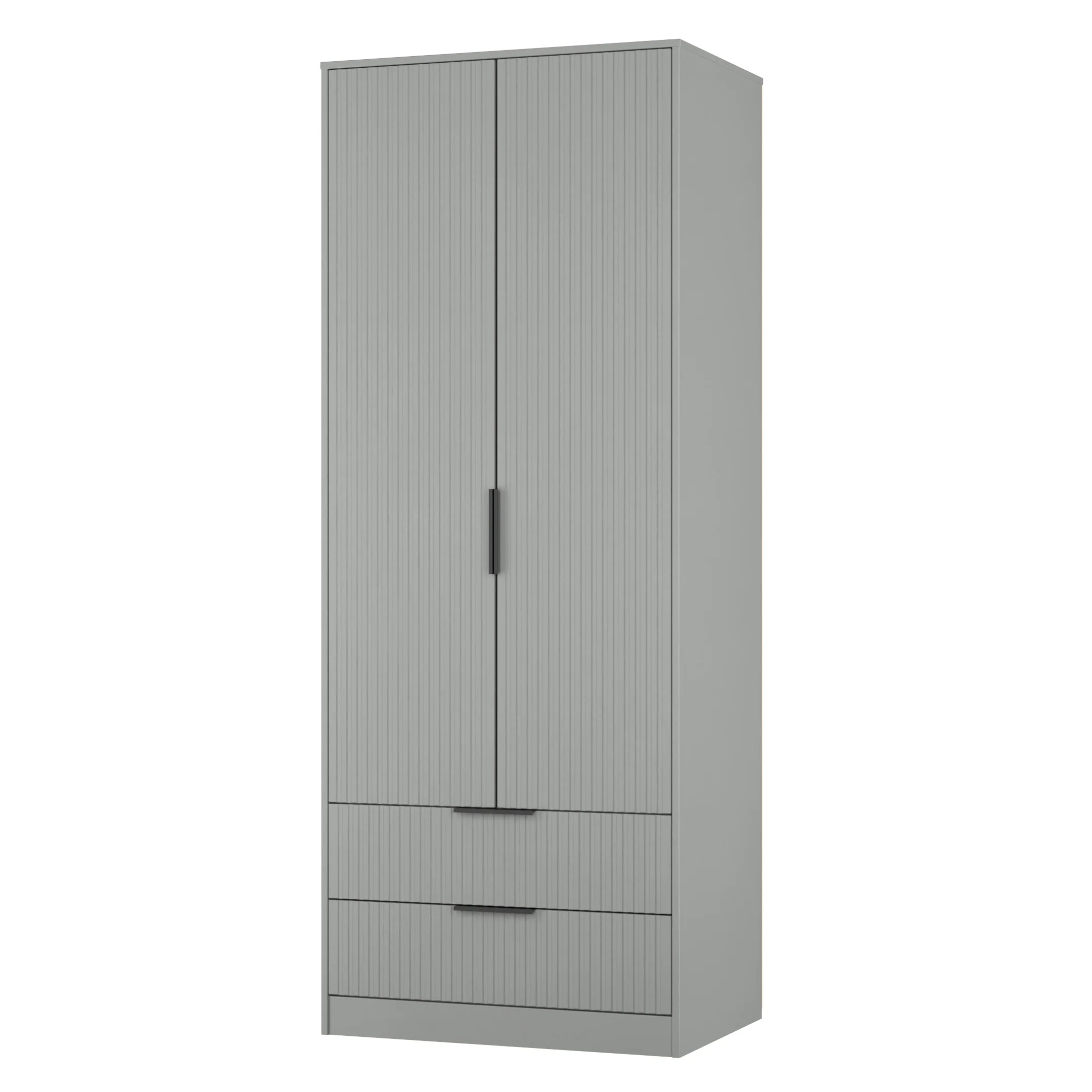 Fluted 2 Drawer Double Wardrobe in Dusk Grey - Ready Assembled - Image 4
