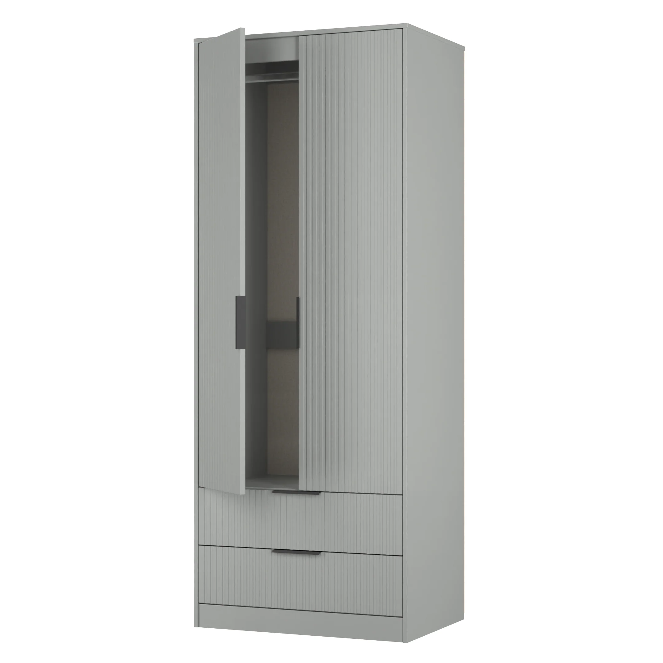 Fluted 2 Drawer Double Wardrobe in Dusk Grey - Ready Assembled - Image 6