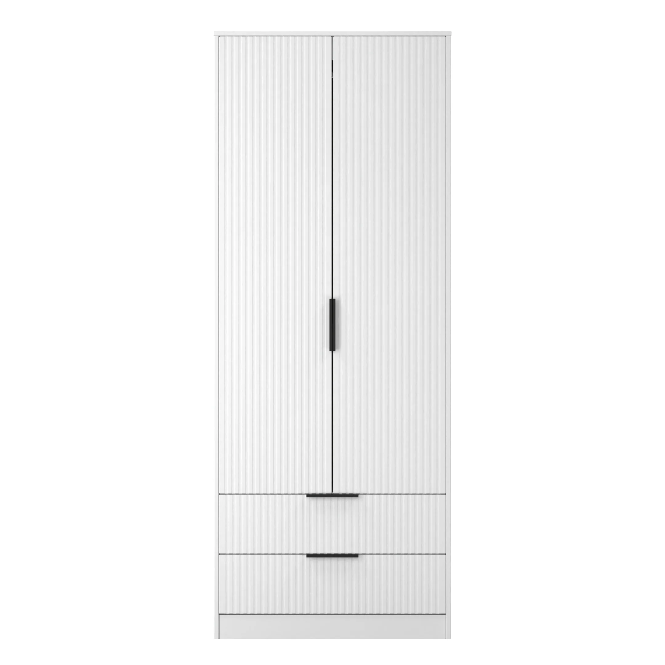 Fluted 2 Drawer Double Wardrobe in White Matt - Ready Assembled - Image 2