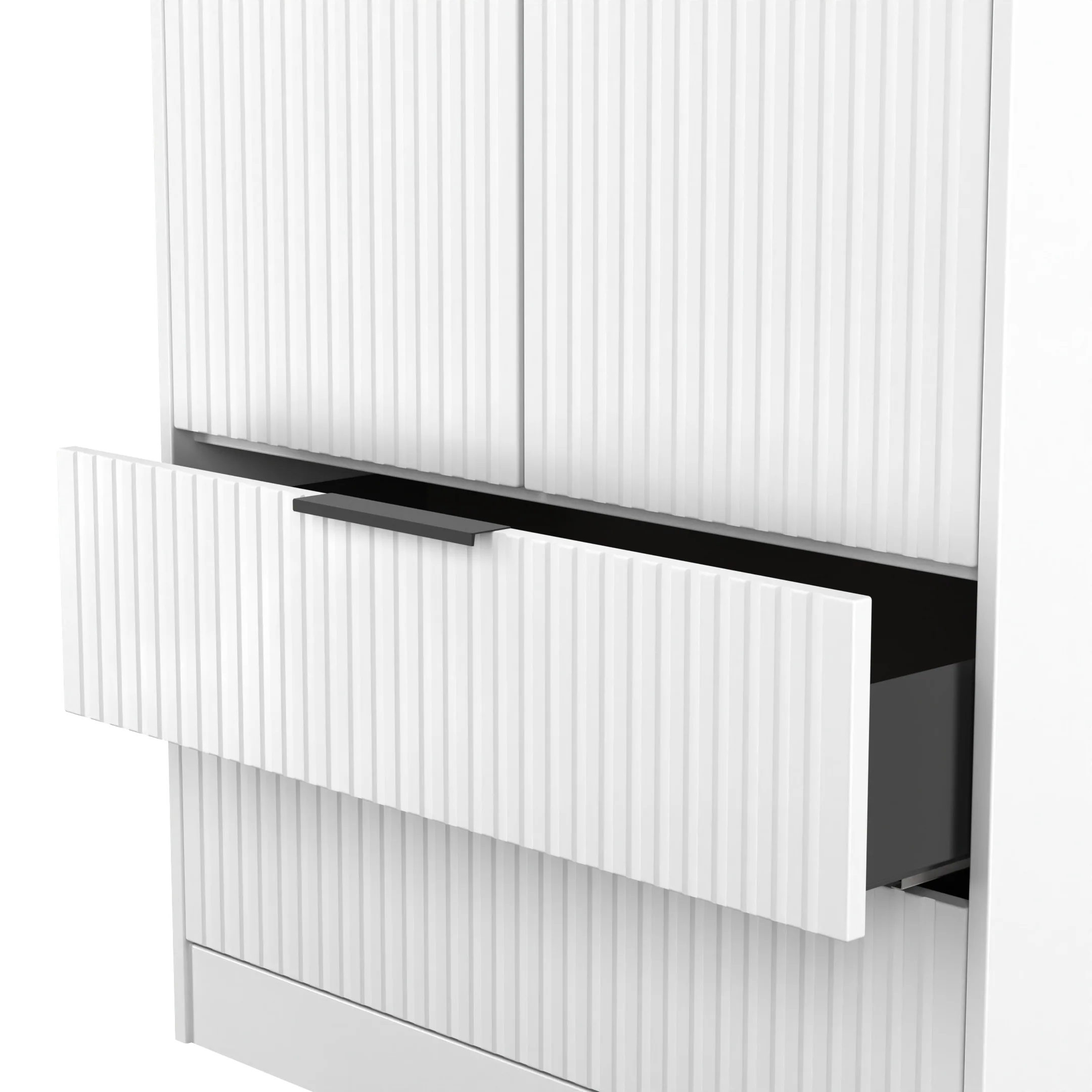 Fluted 2 Drawer Double Wardrobe in White Matt - Ready Assembled - Image 7