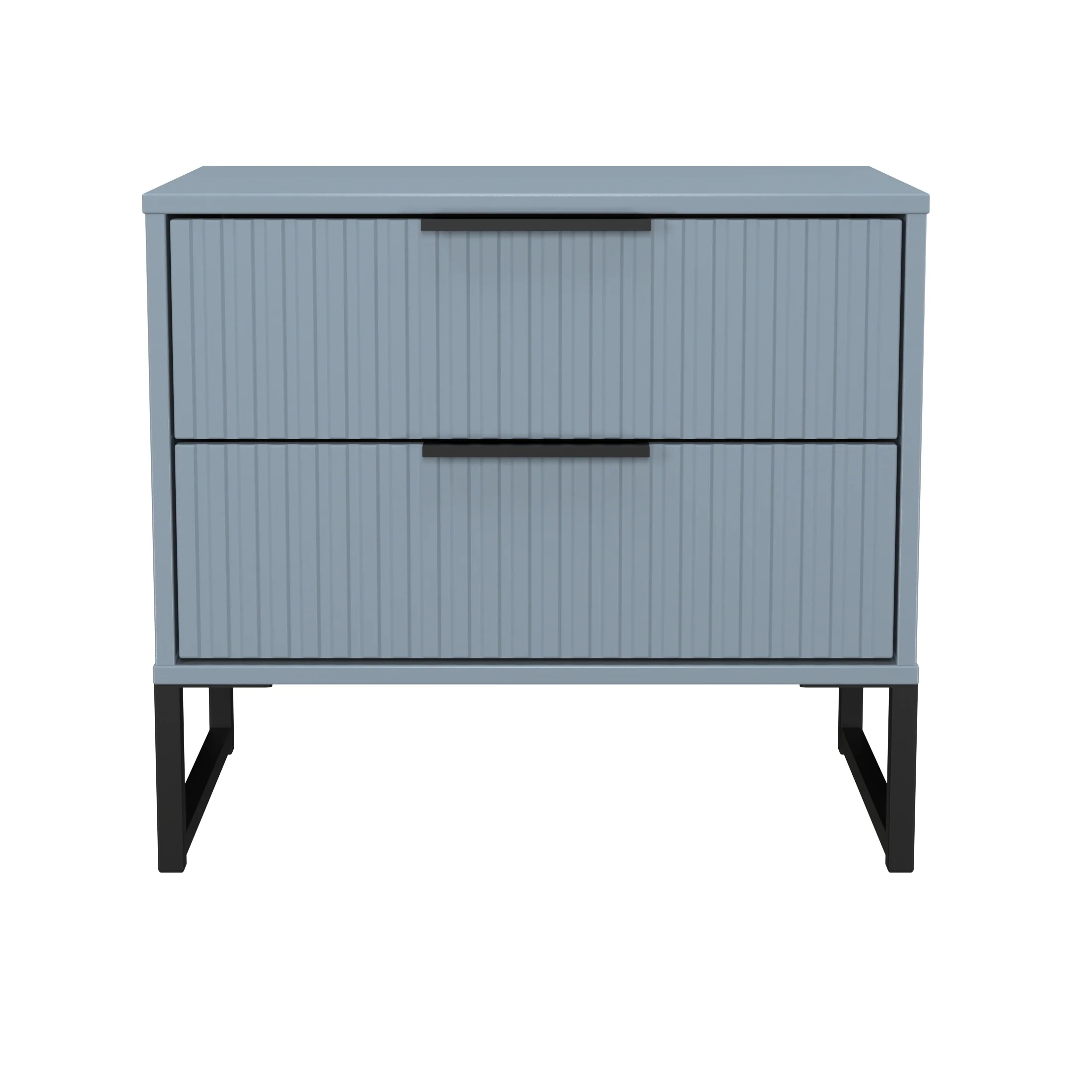Fluted 2 Drawer Side Table in Denim Blue - Ready Assembled - Image 2