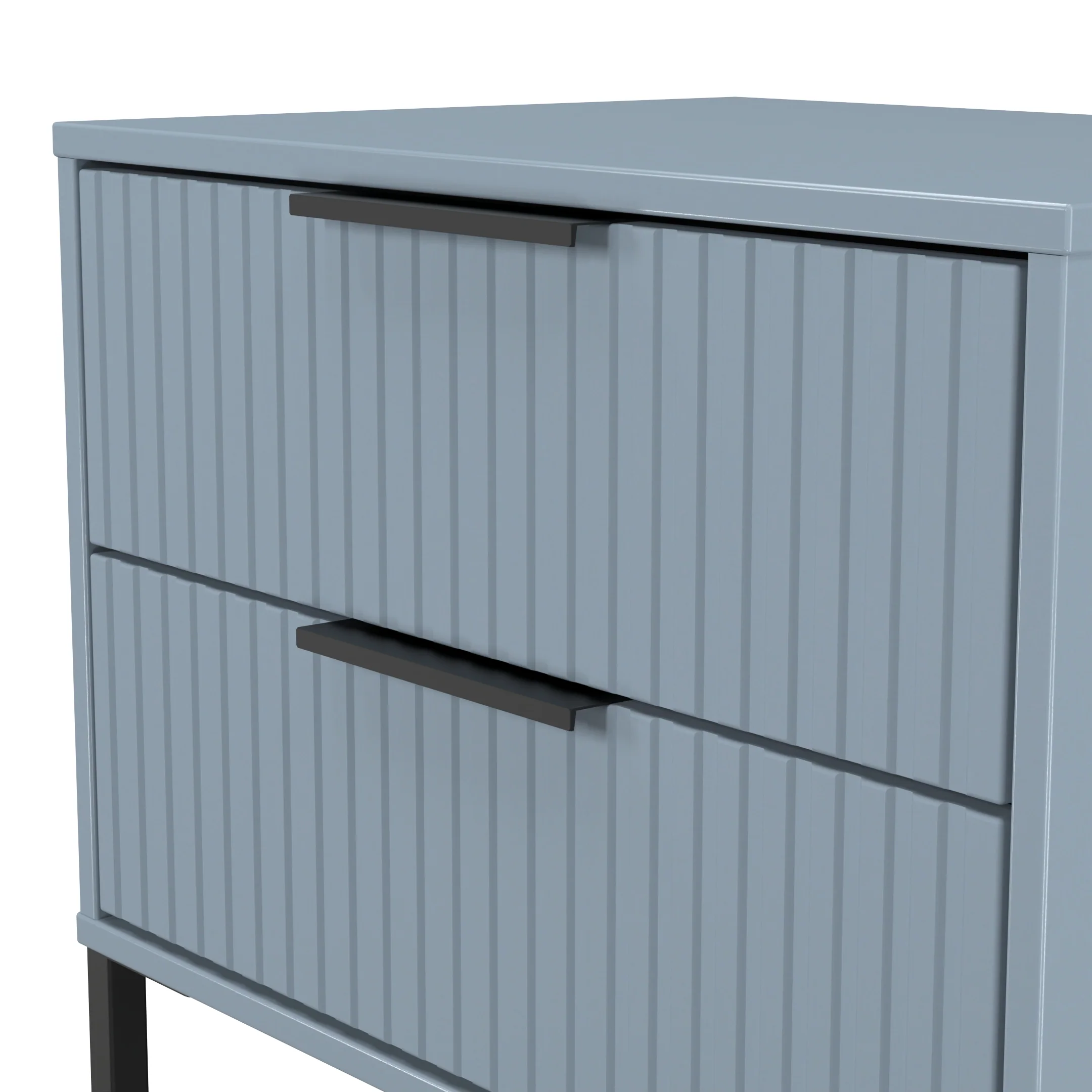 Fluted 2 Drawer Side Table in Denim Blue - Ready Assembled - Image 5