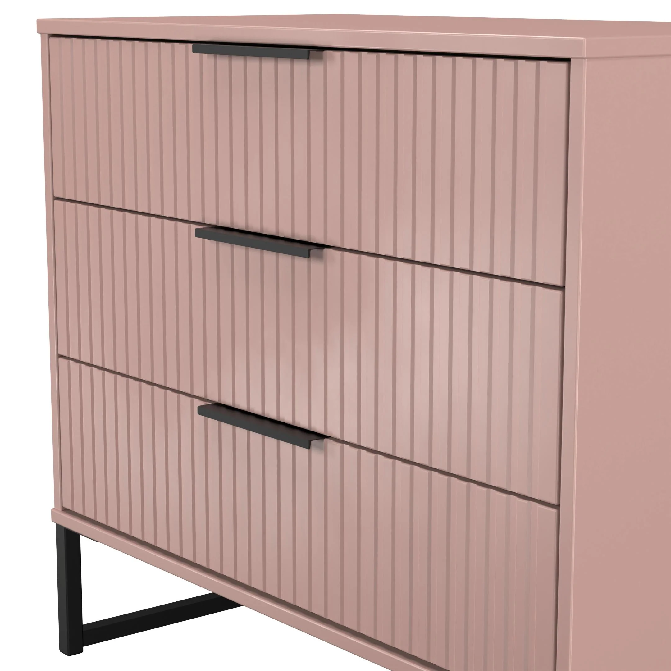 Fluted 3 Drawer Chest in Kobe Pink - Ready Assembled - Image 5