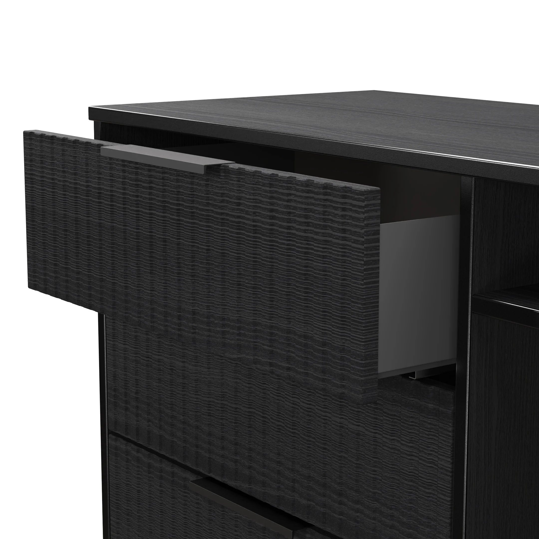 Fluted 3 Drawer TV Unit in Black Ash - Ready Assembled - Image 6