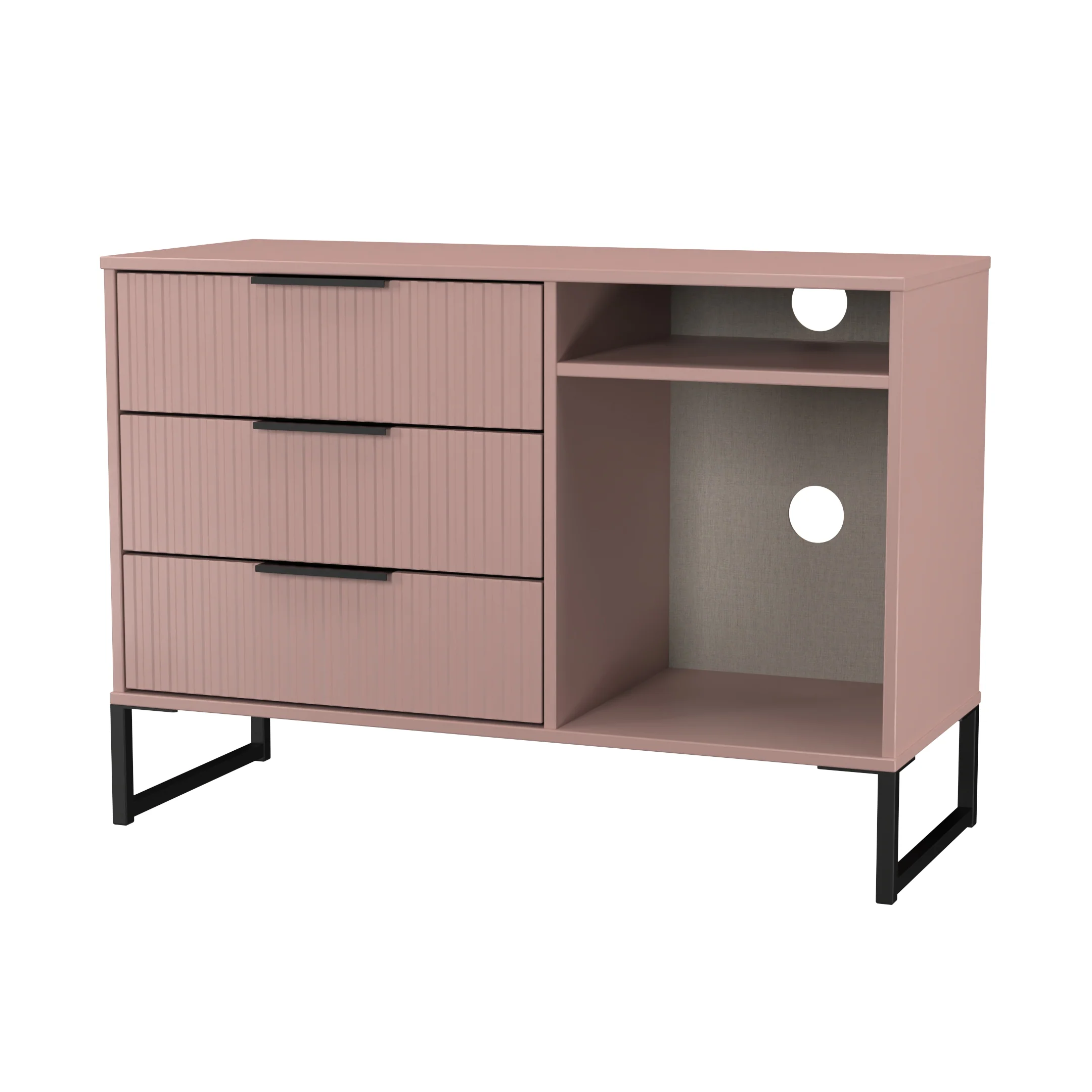 Fluted 3 Drawer TV Unit in Kobe Pink - Ready Assembled - Image 4