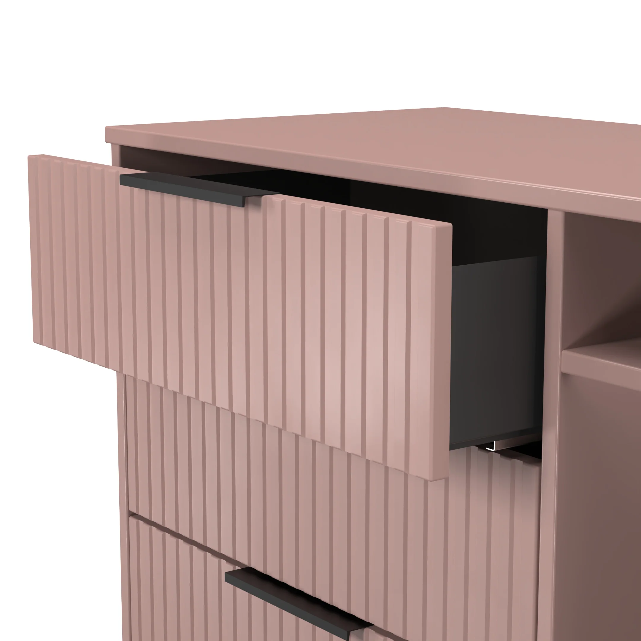 Fluted 3 Drawer TV Unit in Kobe Pink - Ready Assembled - Image 6