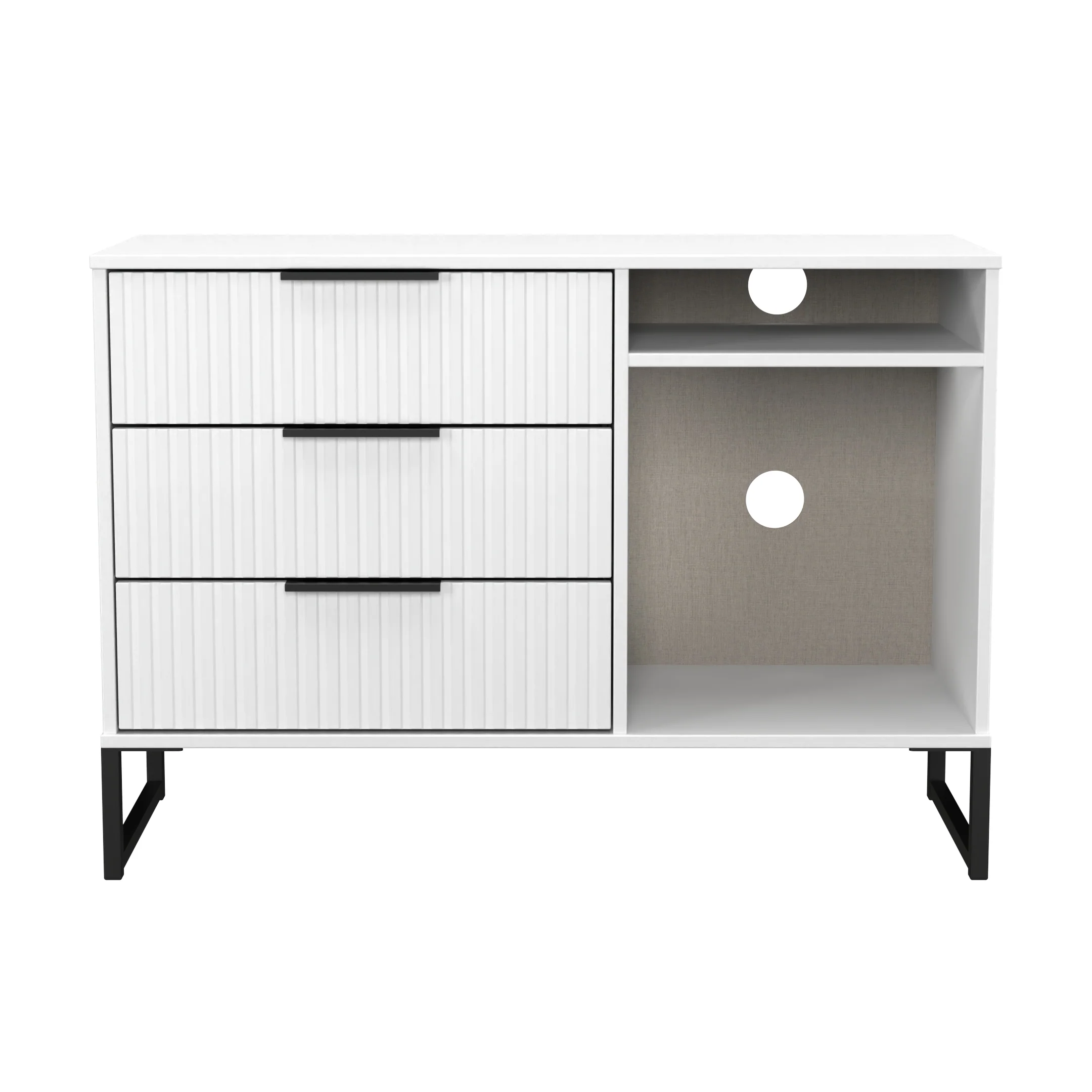 Fluted 3 Drawer TV Unit in White Matt - Ready Assembled - Image 2