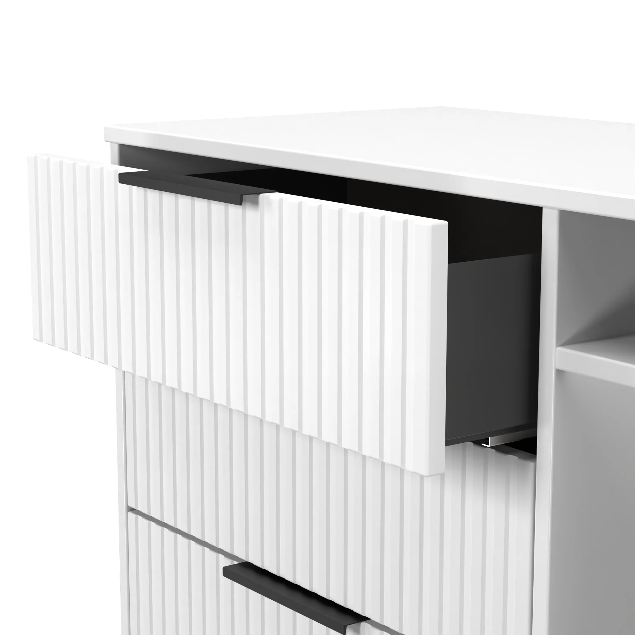 Fluted 3 Drawer TV Unit in White Matt - Ready Assembled - Image 6