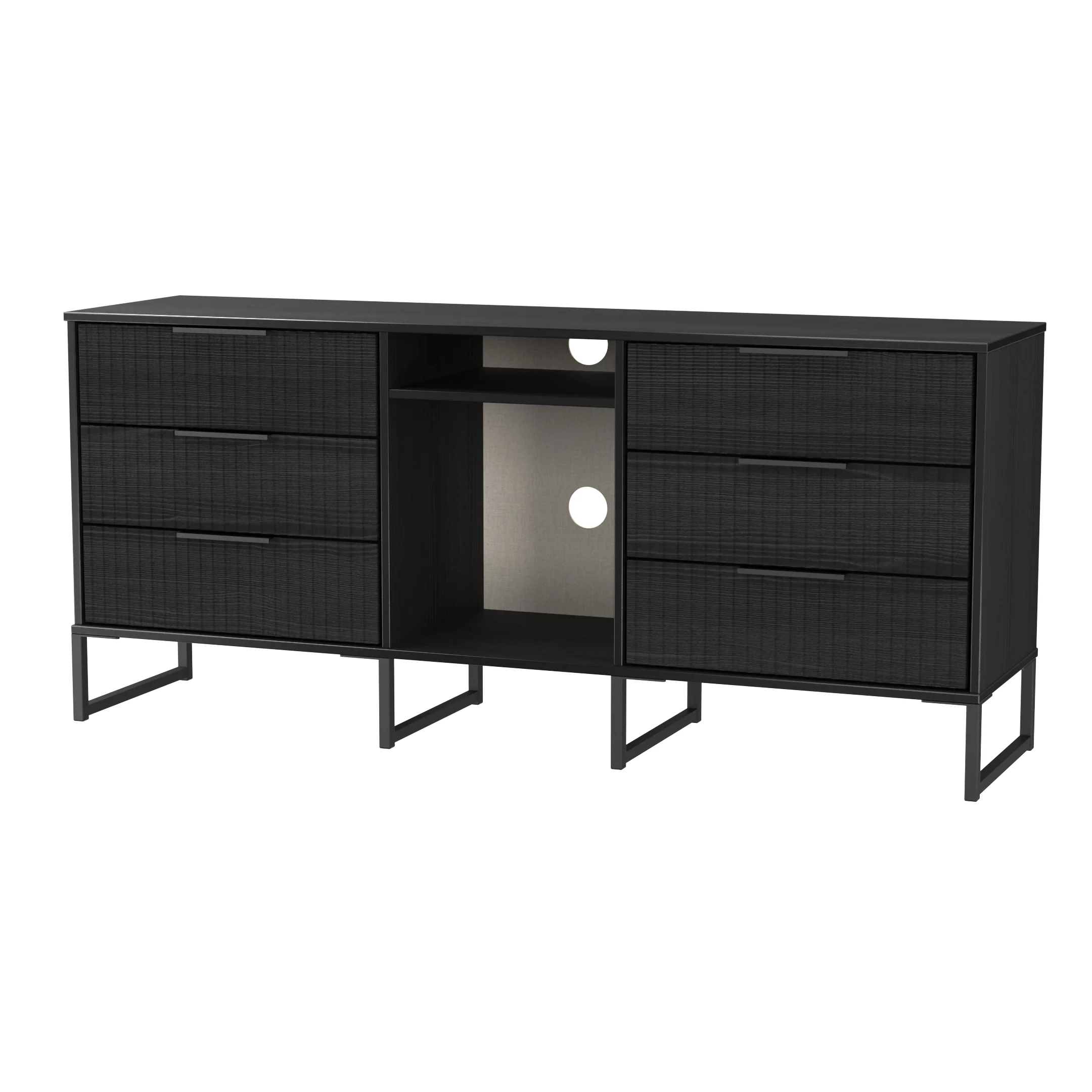 Fluted 6 Drawer Sideboard in Black Ash - Ready Assembled - Image 4