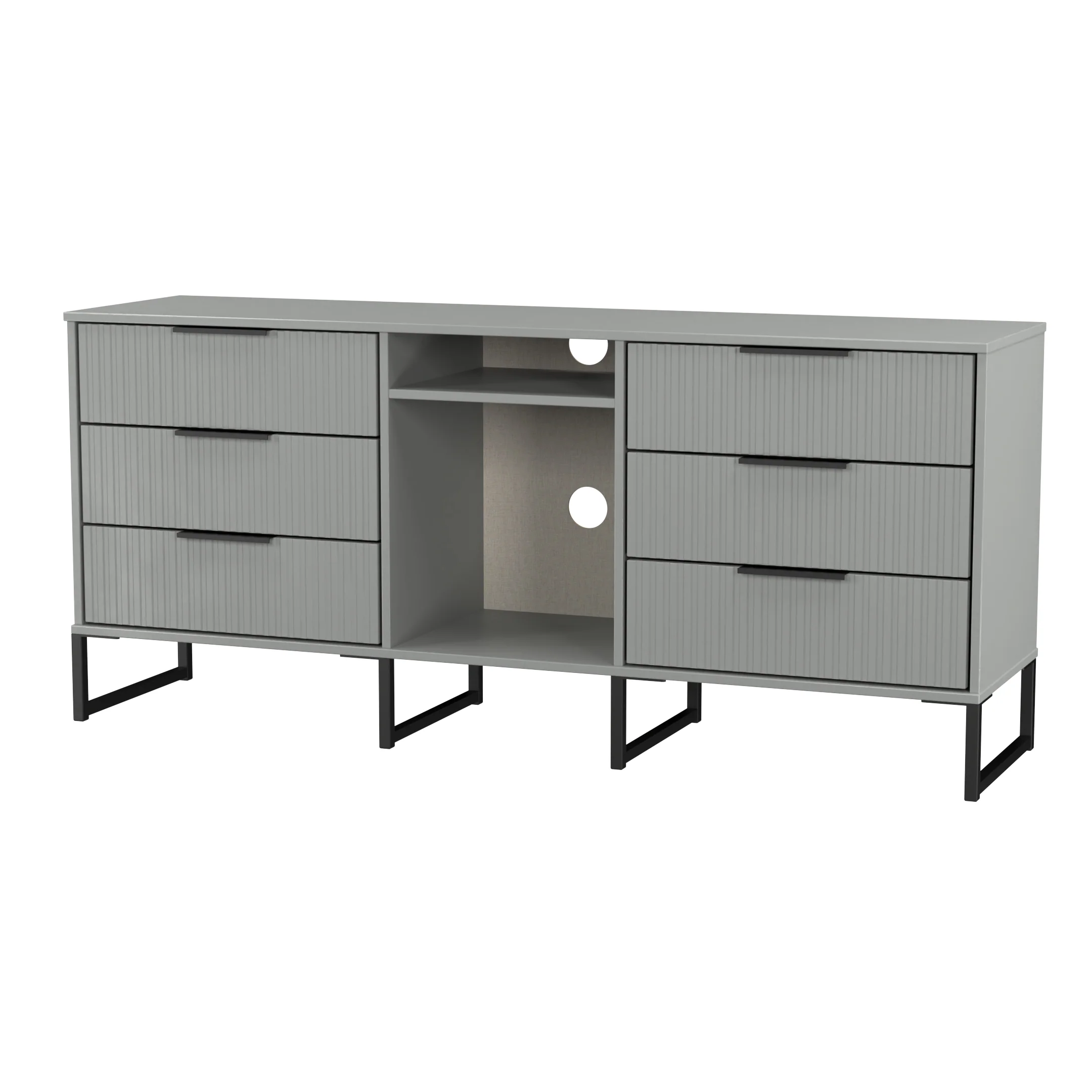 Fluted 6 Drawer Sideboard in Dusk Grey - Ready Assembled - Image 4