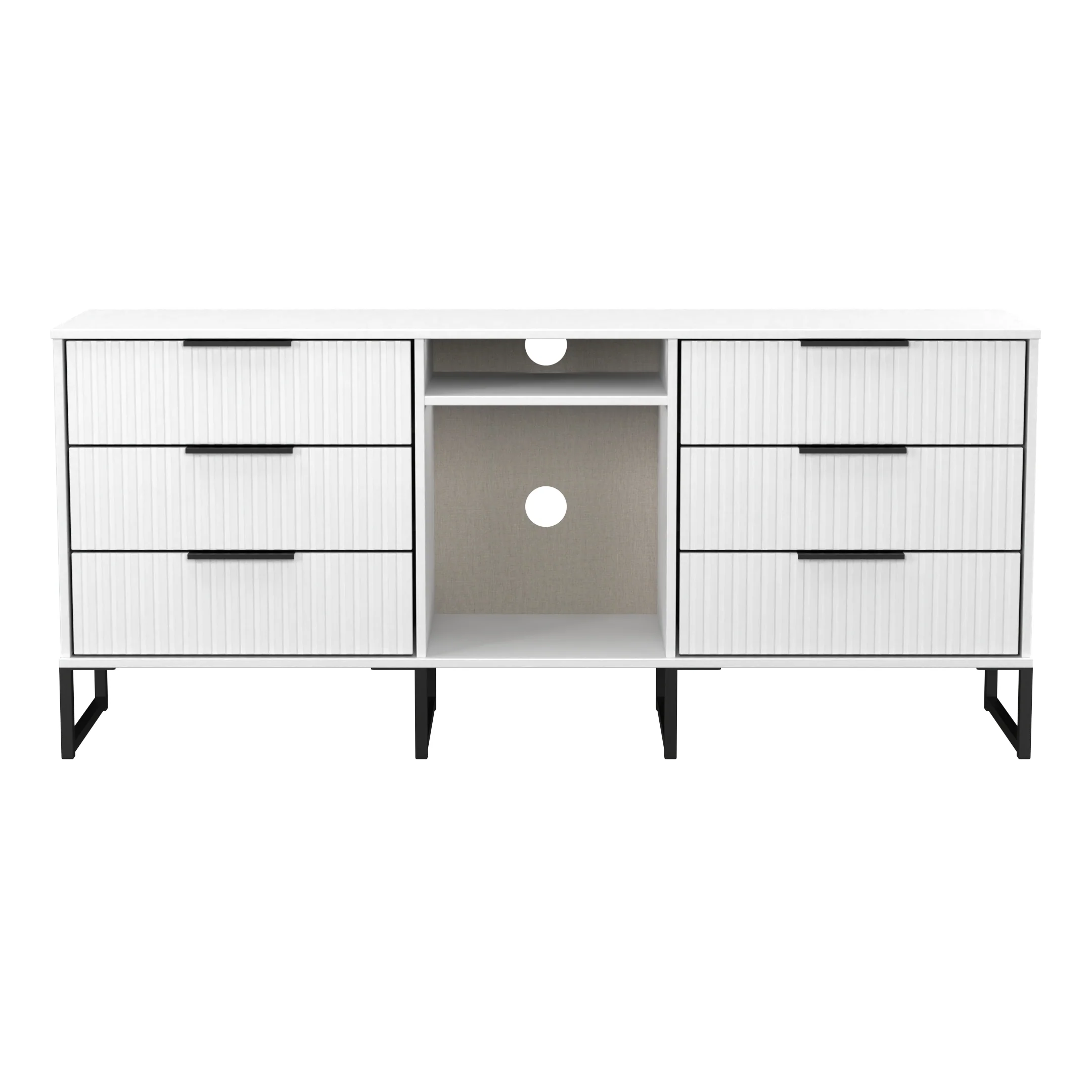 Fluted 6 Drawer Sideboard in White Matt - Ready Assembled - Image 2