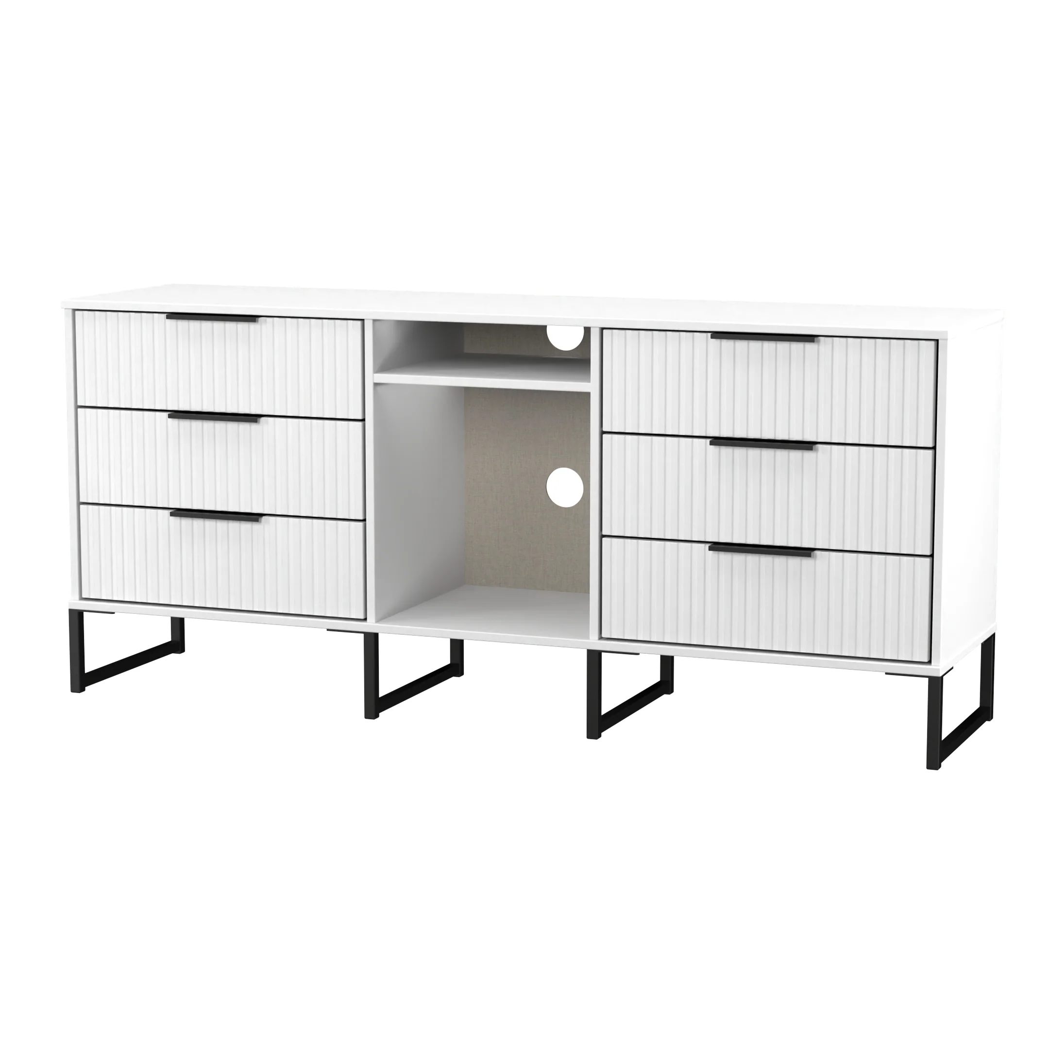 Fluted 6 Drawer Sideboard in White Matt - Ready Assembled - Image 4