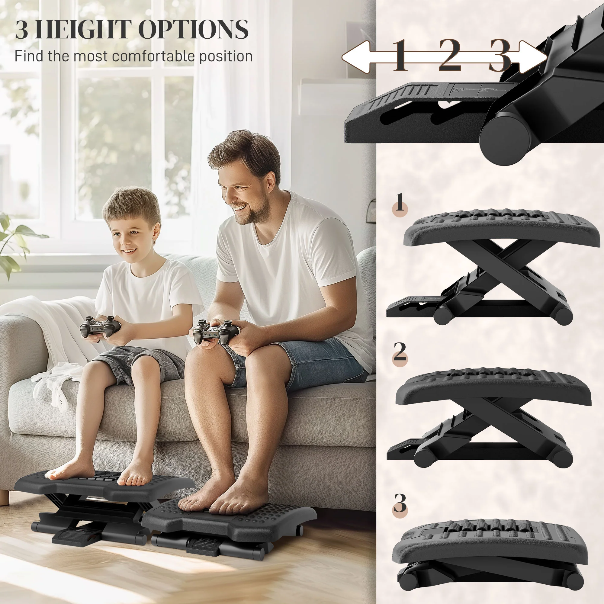 Foot Rest For Under Desk With Massage Function, Adjustable Angle And Height - Image 6
