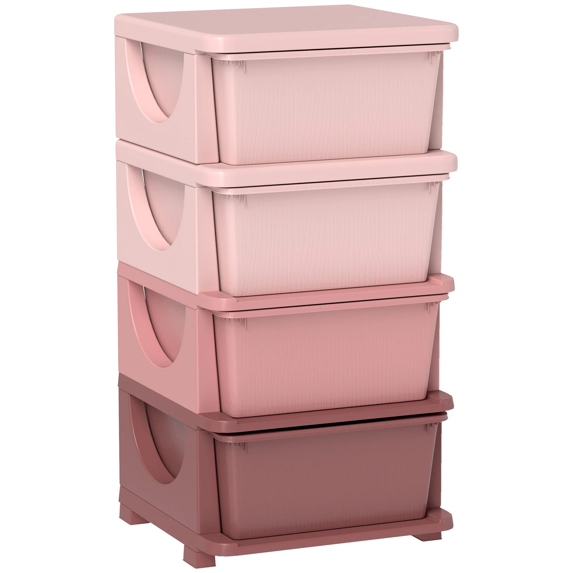Four-Tier Kids Storage Boxes, Plastic Storage Units With Four Drawers, Pink