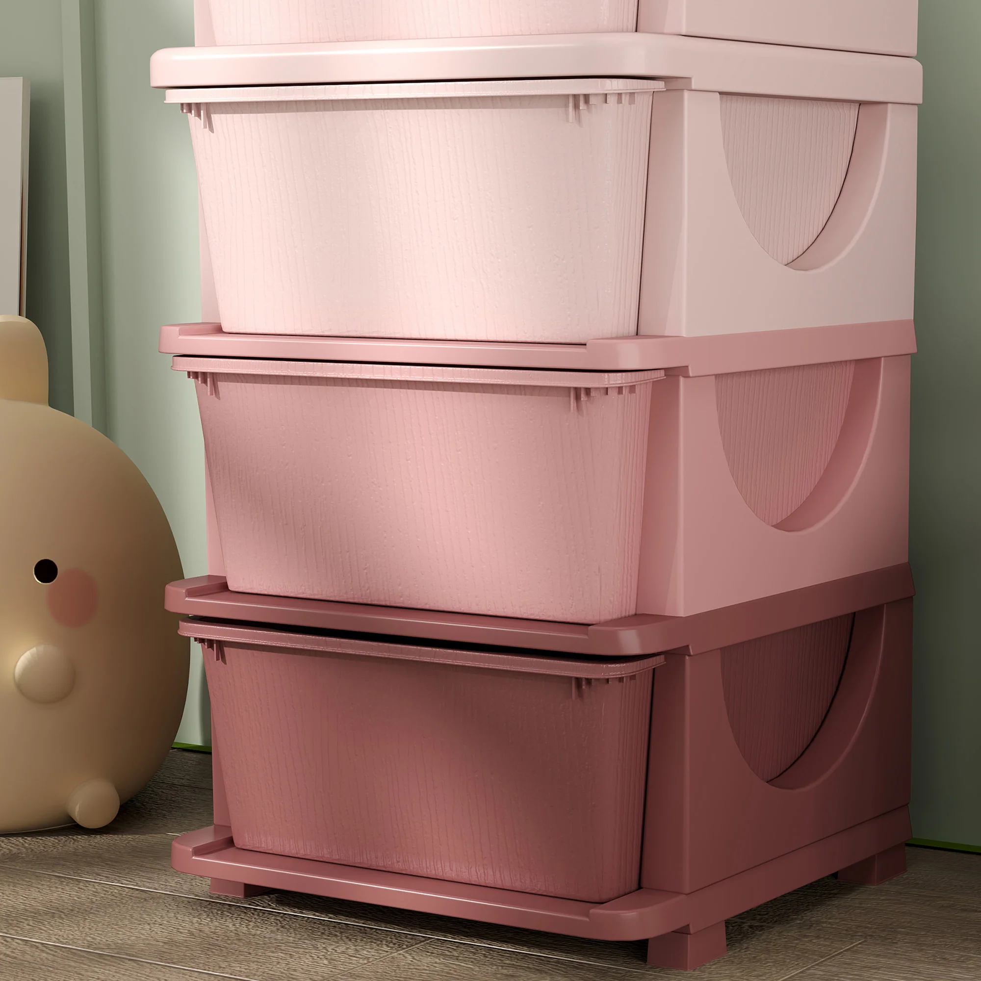 Four-Tier Kids Storage Boxes, Plastic Storage Units With Four Drawers, Pink - Image 9