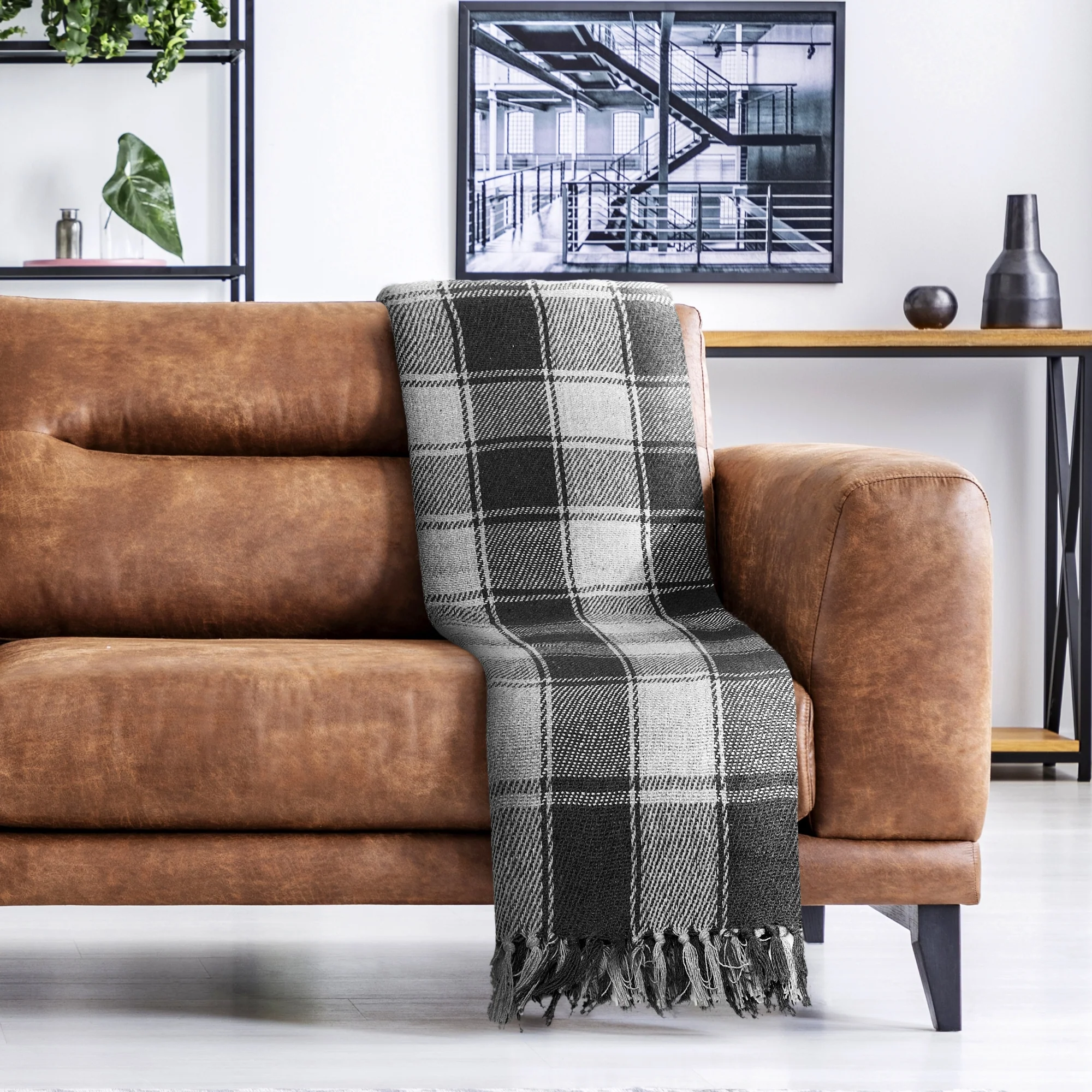 Frisco - Recycled Cotton Throw in Charcoal (90" x 100") - Image 4