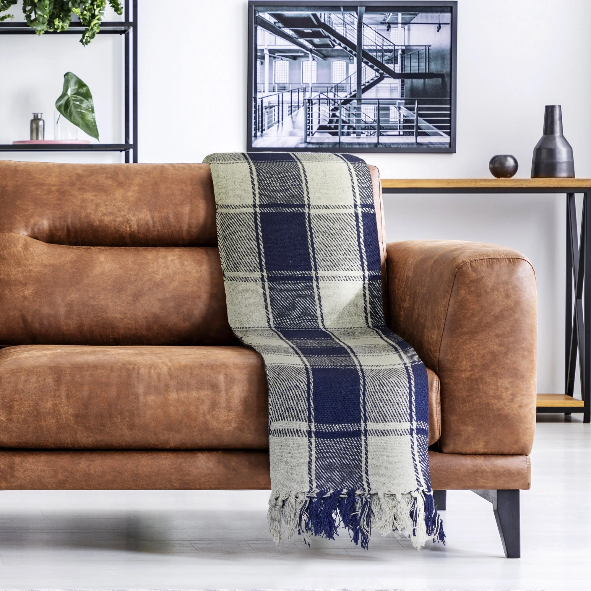 Frisco - Recycled Cotton Throw in Navy Blue (90" x 100") - Image 4