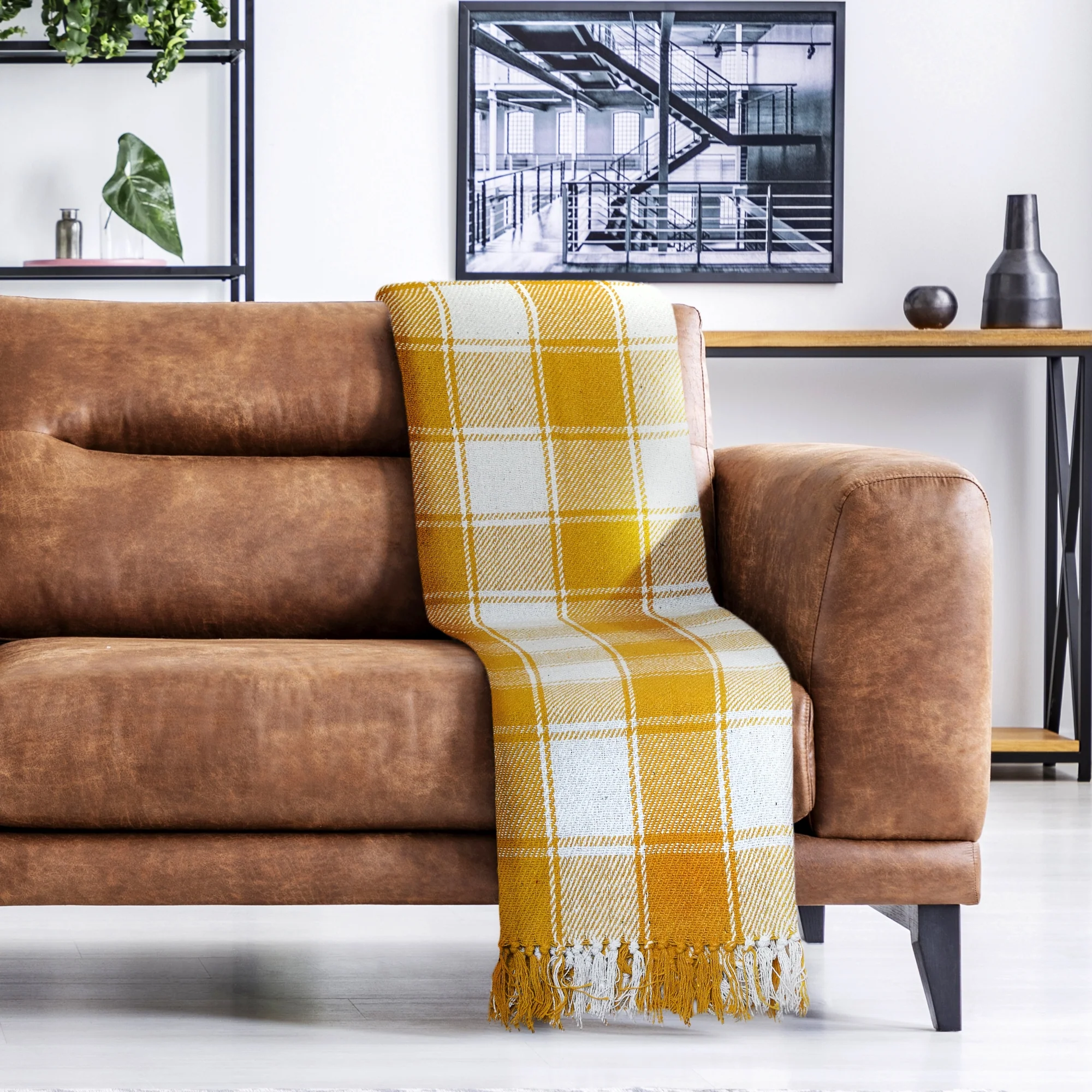 Frisco - Recycled Cotton Throw in Ochre (90" x 100") - Image 4