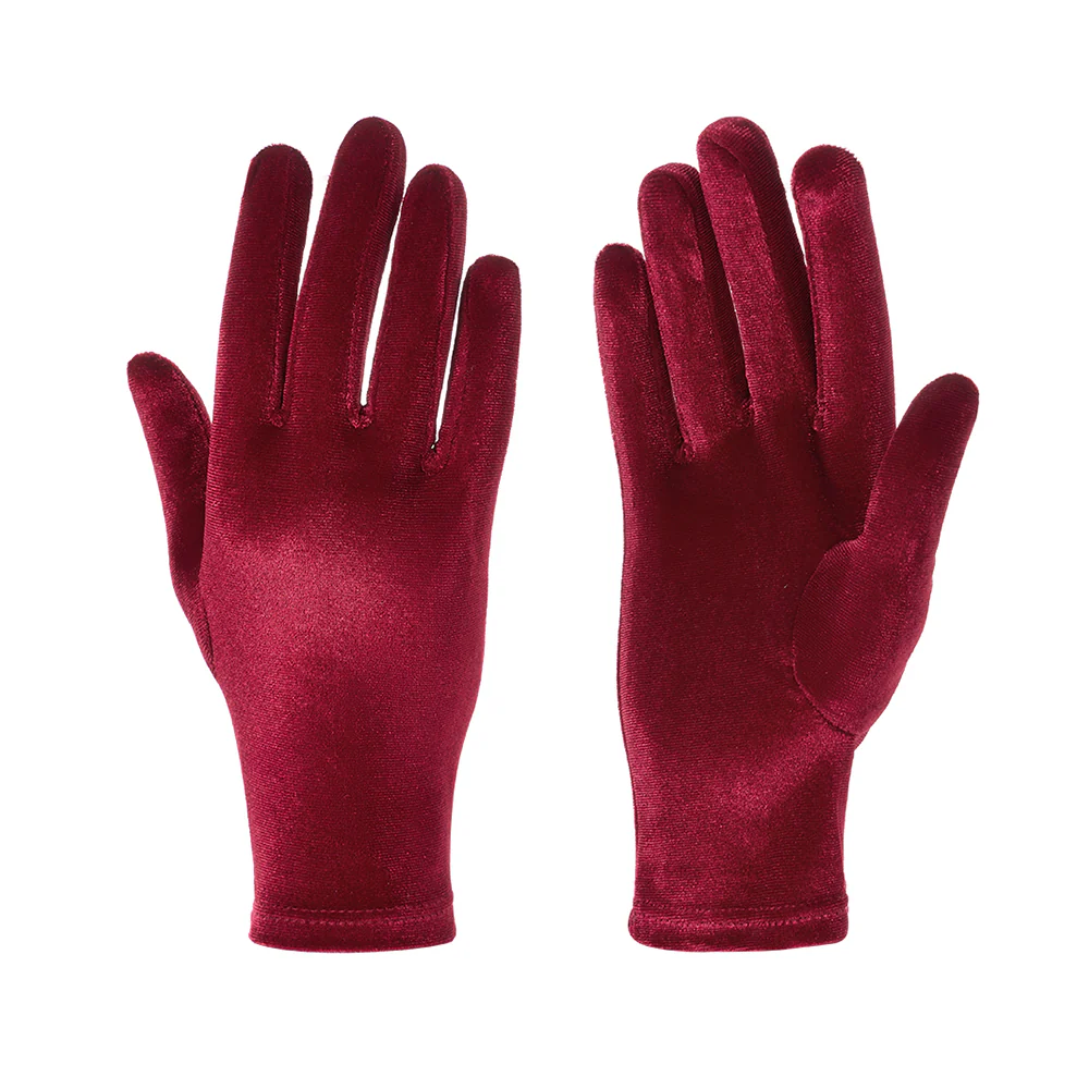 Full Finger Bridal Gloves Opera Wrist Banquet Gloves Wine Red - Image 3