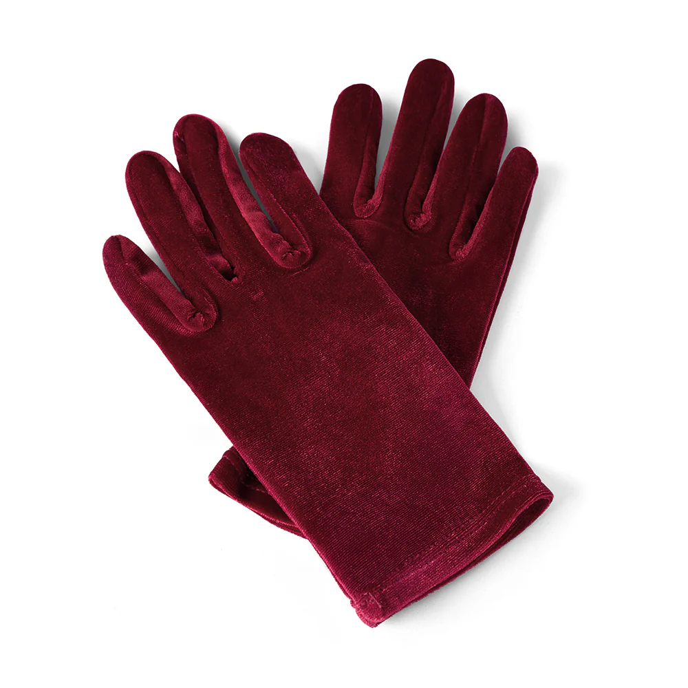 Full Finger Bridal Gloves Opera Wrist Banquet Gloves Wine Red - Image 5