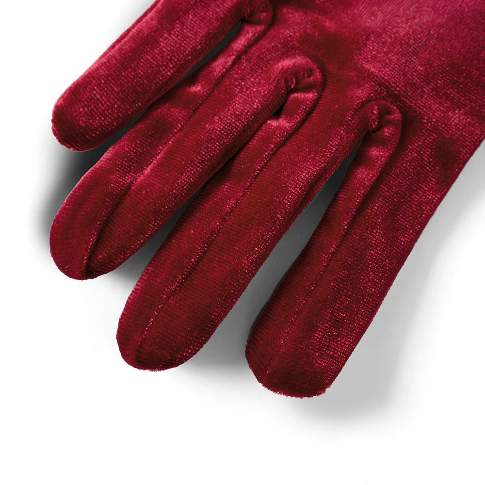 Full Finger Bridal Gloves Opera Wrist Banquet Gloves Wine Red - Image 7