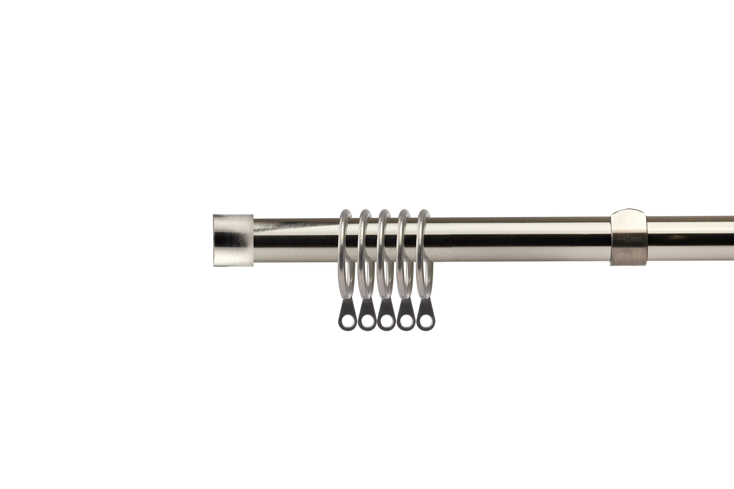 Full Stop - Extendable Curtain Pole with rings and pair of end finials in Brushed Silver - Image 2