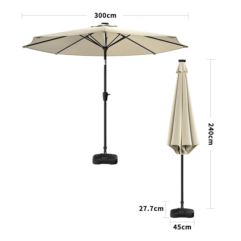 Garden Sanctuary Large Solar Powered LED Patio Umbrella/Parasol For Outdoor Garden Patio With Base - Image 13