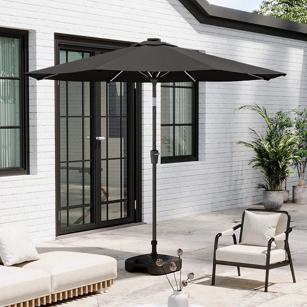 Garden Sanctuary Large Solar Powered LED Patio Umbrella/Parasol For Outdoor Garden Patio With Base - Image 2