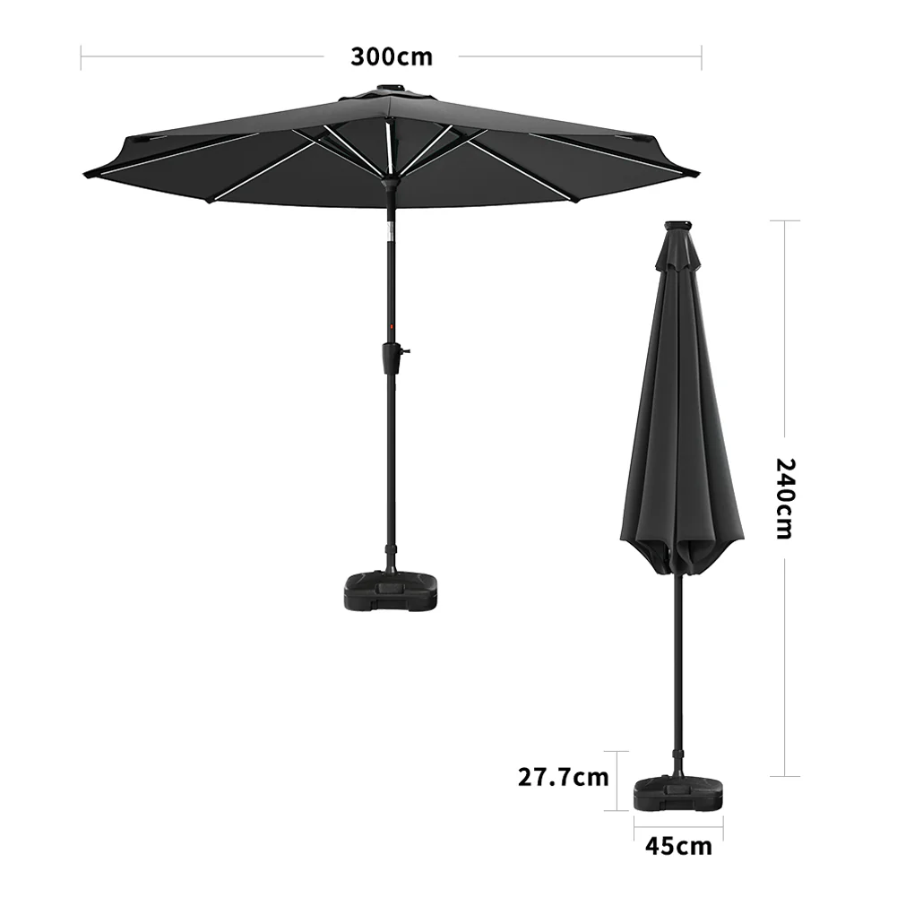 Garden Sanctuary Large Solar Powered LED Patio Umbrella/Parasol For Outdoor Garden Patio With Base - Image 6